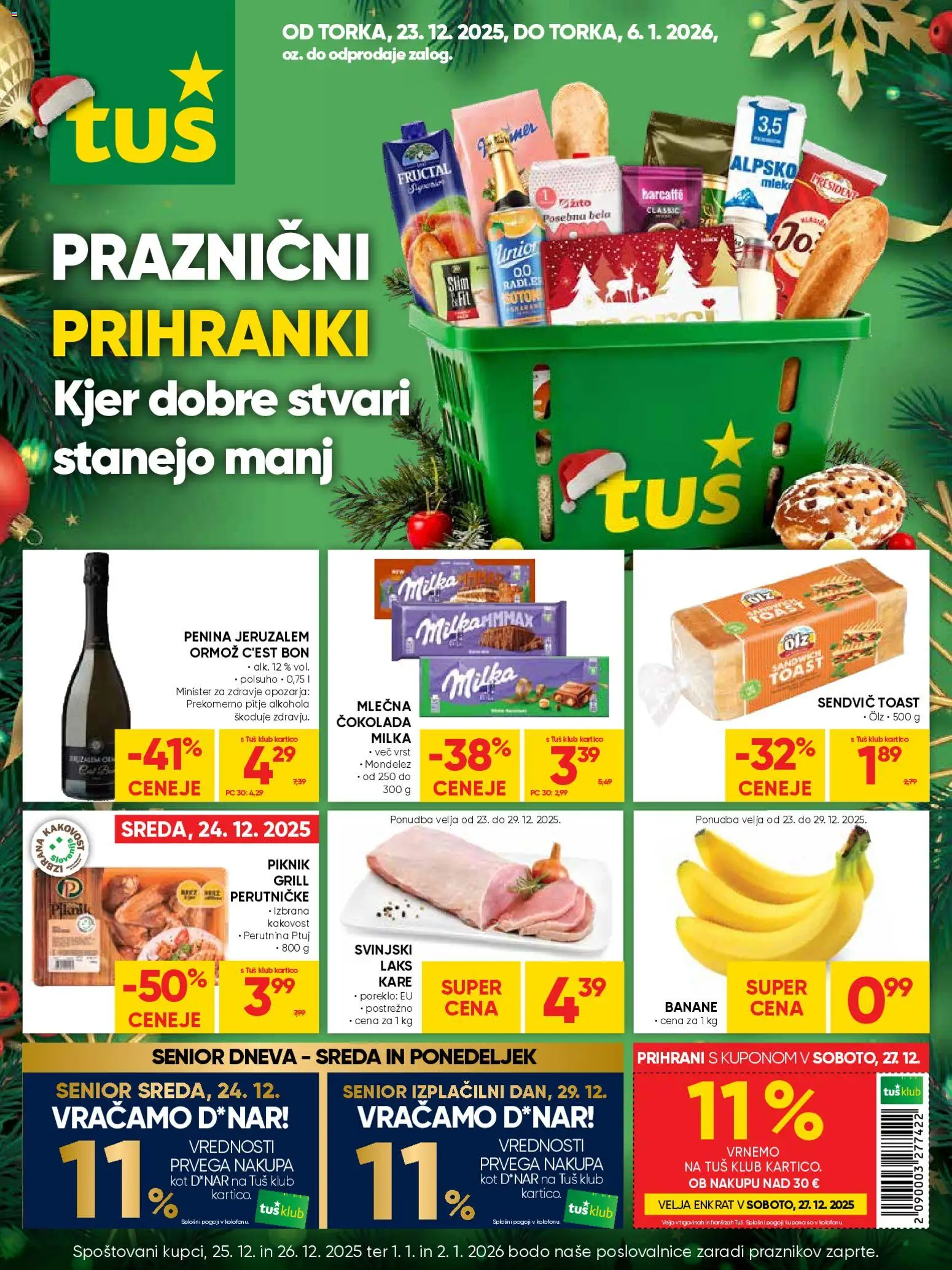 Novi Tuš katalog ponudbe – veljaven od 23.12.2025 | Stran: 1 | Izdelki: Toast, Mleko, Cokolada, Grill