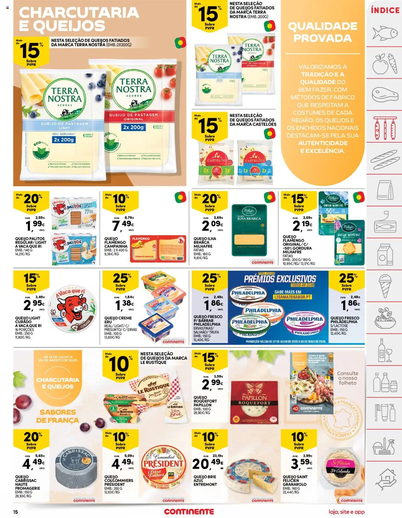Continente folheto │ válido de 22.07.2025 | Página: 15 | Produtos: Queijo, Cereais, Creme, Proteina