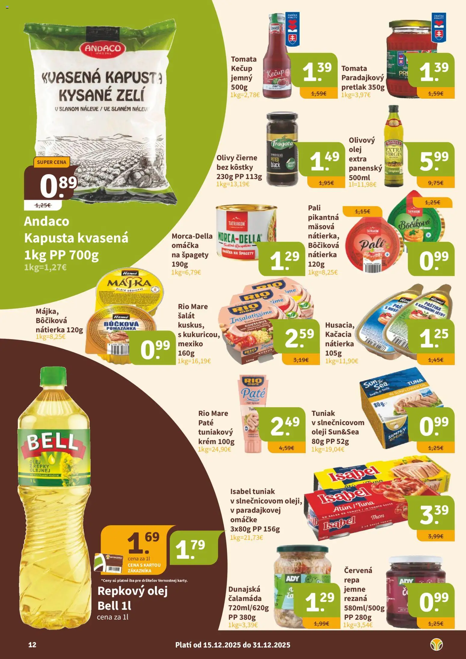 Nové Nitrazdroj akcie – leták je platný od 15.12.2025 | Strana: 12 | Produkty: Tuniak, Krém, Omáčka, Špagety