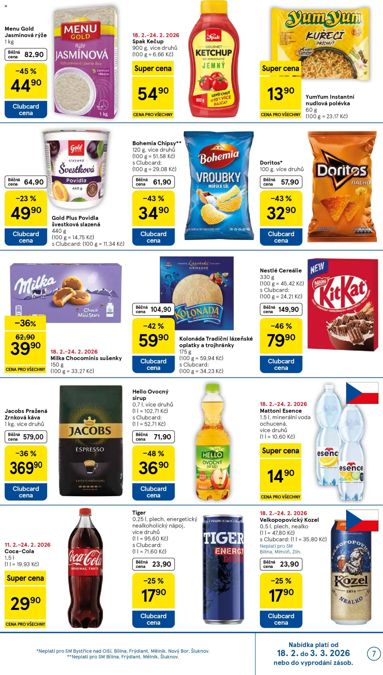 Tesco leták - Supermarket od 18.02.2026 | Strana: 7 | Produkty: Yum Yum, Coca cola, Jacobs, Sušenky
