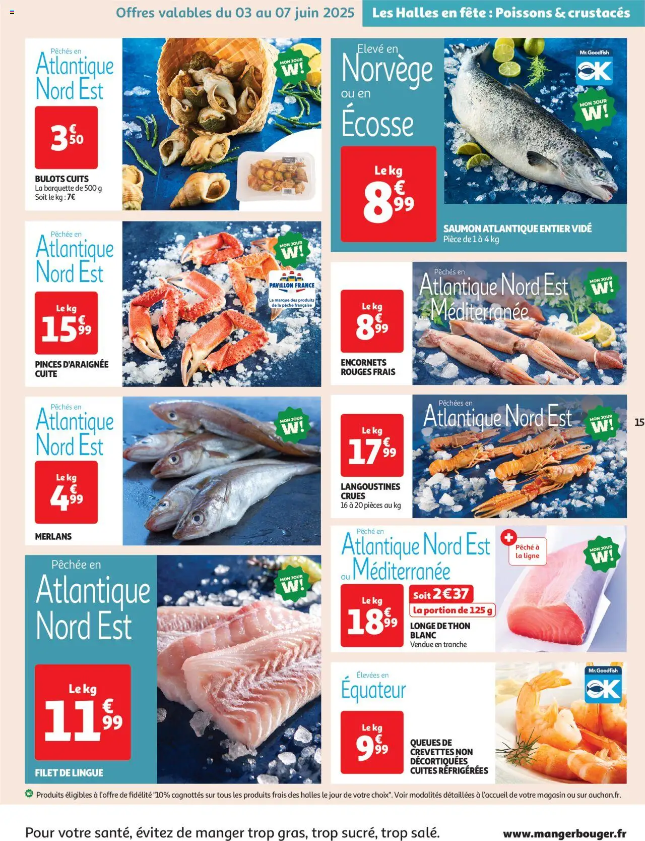  | Page: 15 | Produits: Bulots cuits, Pinces, Saumon atlantique entier vide, Thon