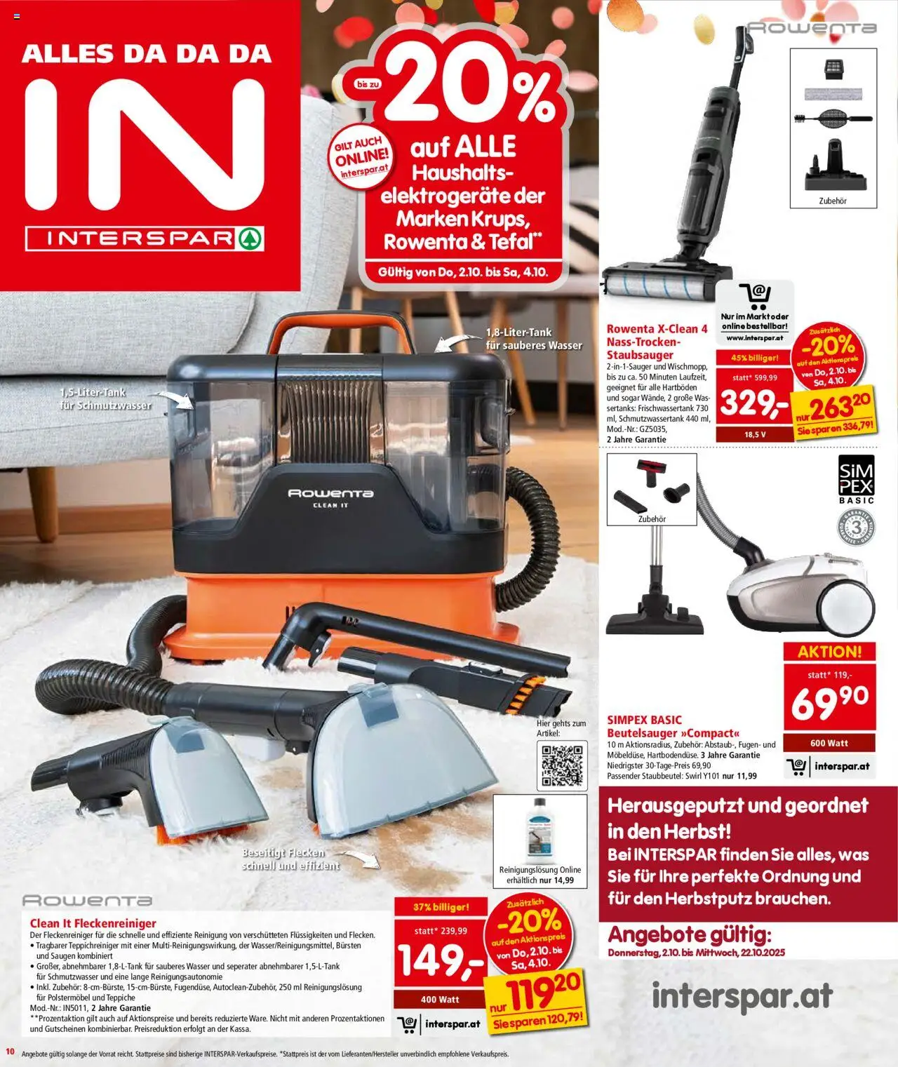 Interspar Flugblatt - Wien gültig ab 02.10.2025 | Seite: 10 | Produkte: Wasser, Staubsauger