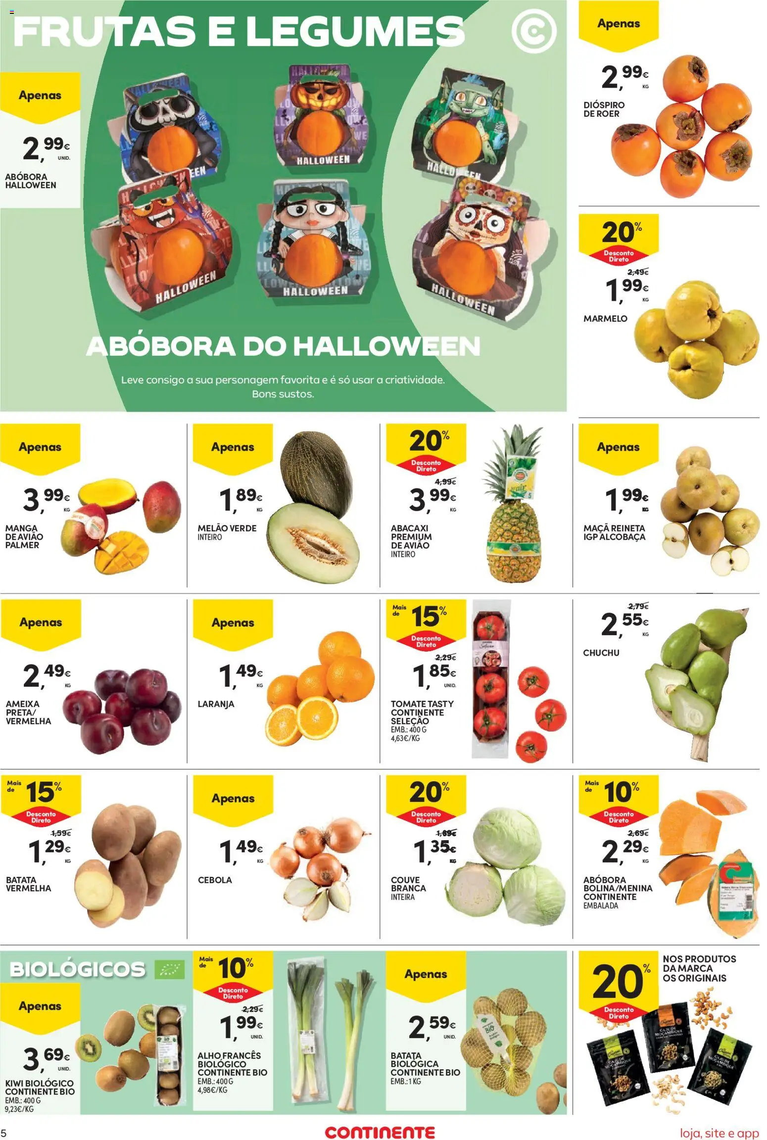Continente Semanal Continente Bom Dia │ válido de 28.10.2025 | Página: 5 | Produtos: Chuchu, Melão, Kiwi, Couve