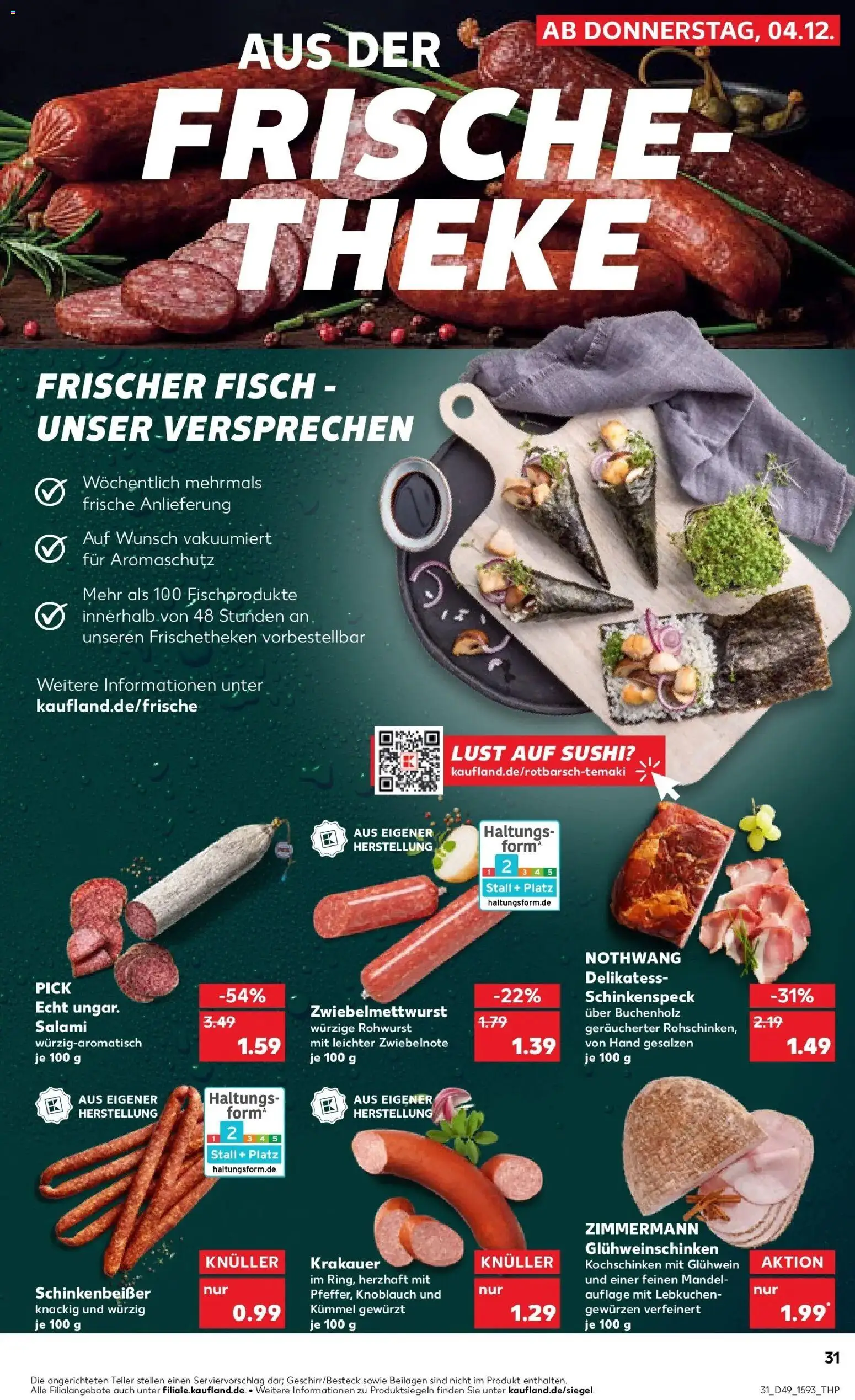 Kaufland prospekt Lindau (Bodensee)	 – gültig ab 08.12.2025 | Seite: 31 | Produkte: Theke, Fisch, Knoblauch, Salami