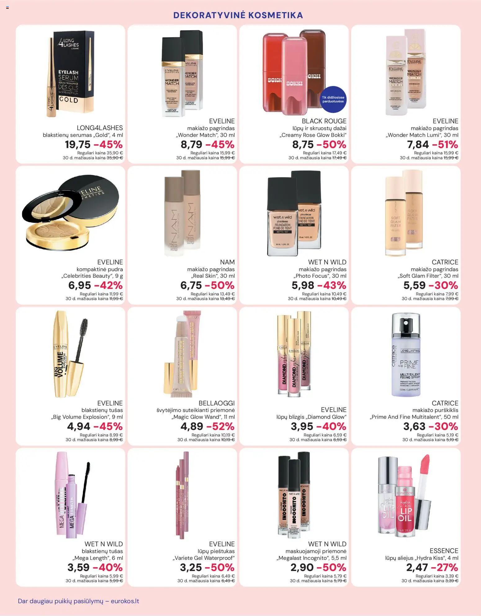 Eurokos akcijos nuo 03.02.2026 | Puslapis: 4 | Prekių: Makiažo pagrindas, Tušas, Lūpų blizgis, Aliejus