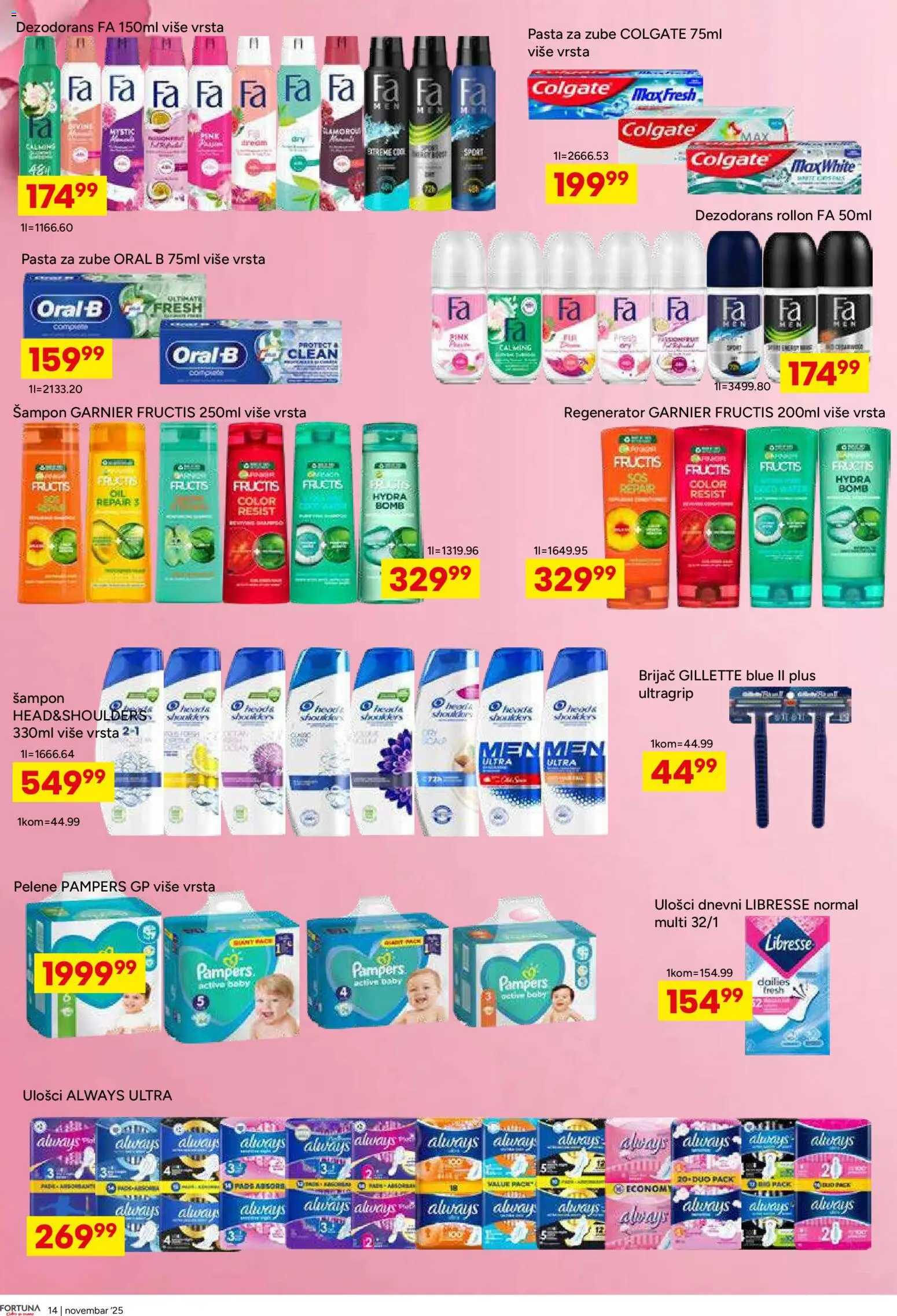Fortuna Market katalog - važi od 12.11.2025 | Strana: 14 | Proizvode: Garnier, Šampon, Dezodorans, Pasta za zube