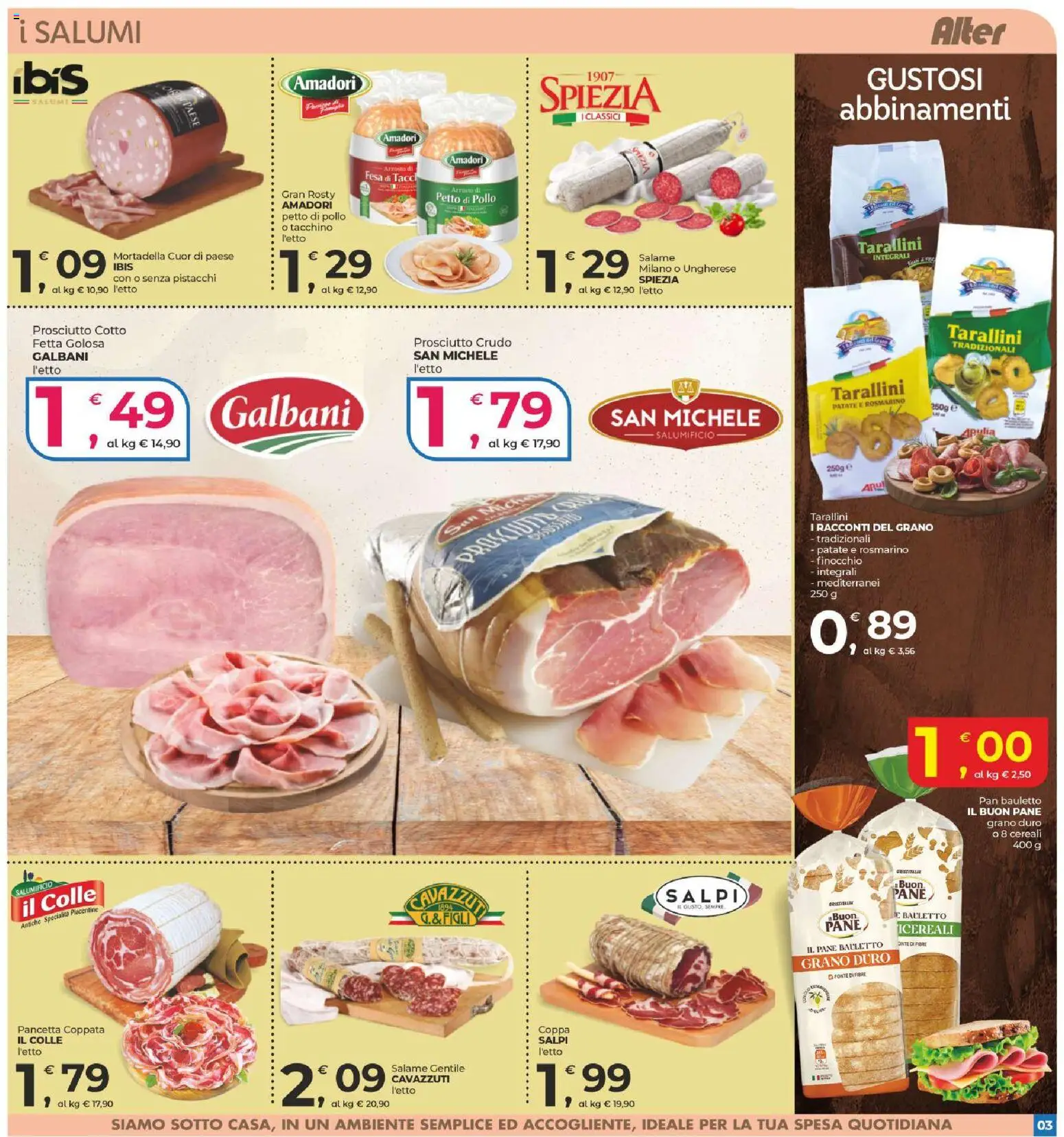 Volantino Alter Discount del 23.01.2026 | Pagina: 3 | Prodotti: Petto di Pollo, Salame, Cereali, Tacchino