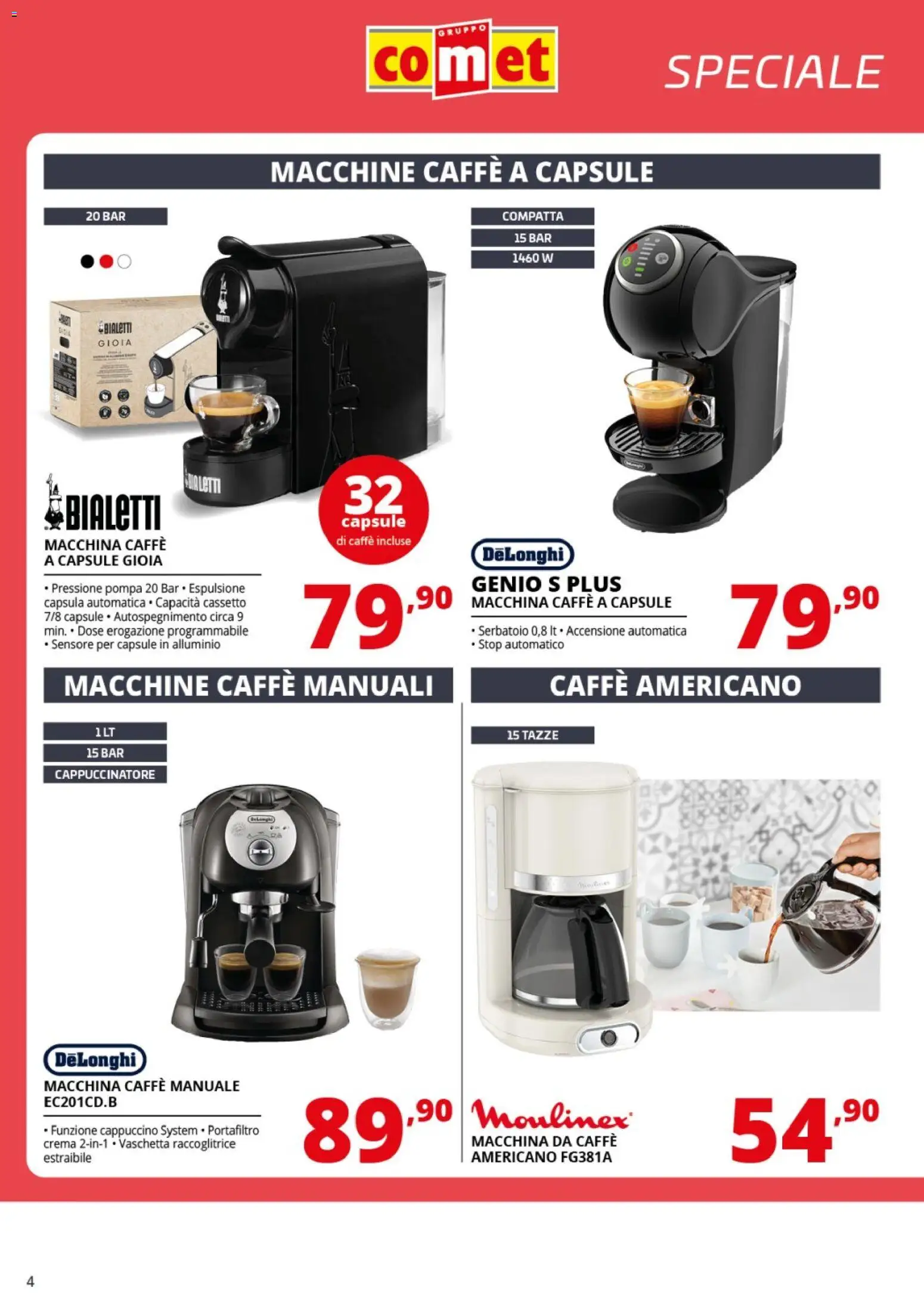 Volantino Comet del 10.04.2026 | Pagina: 4 | Prodotti: Crema, Macchina da caffe, Caffè, Alluminio