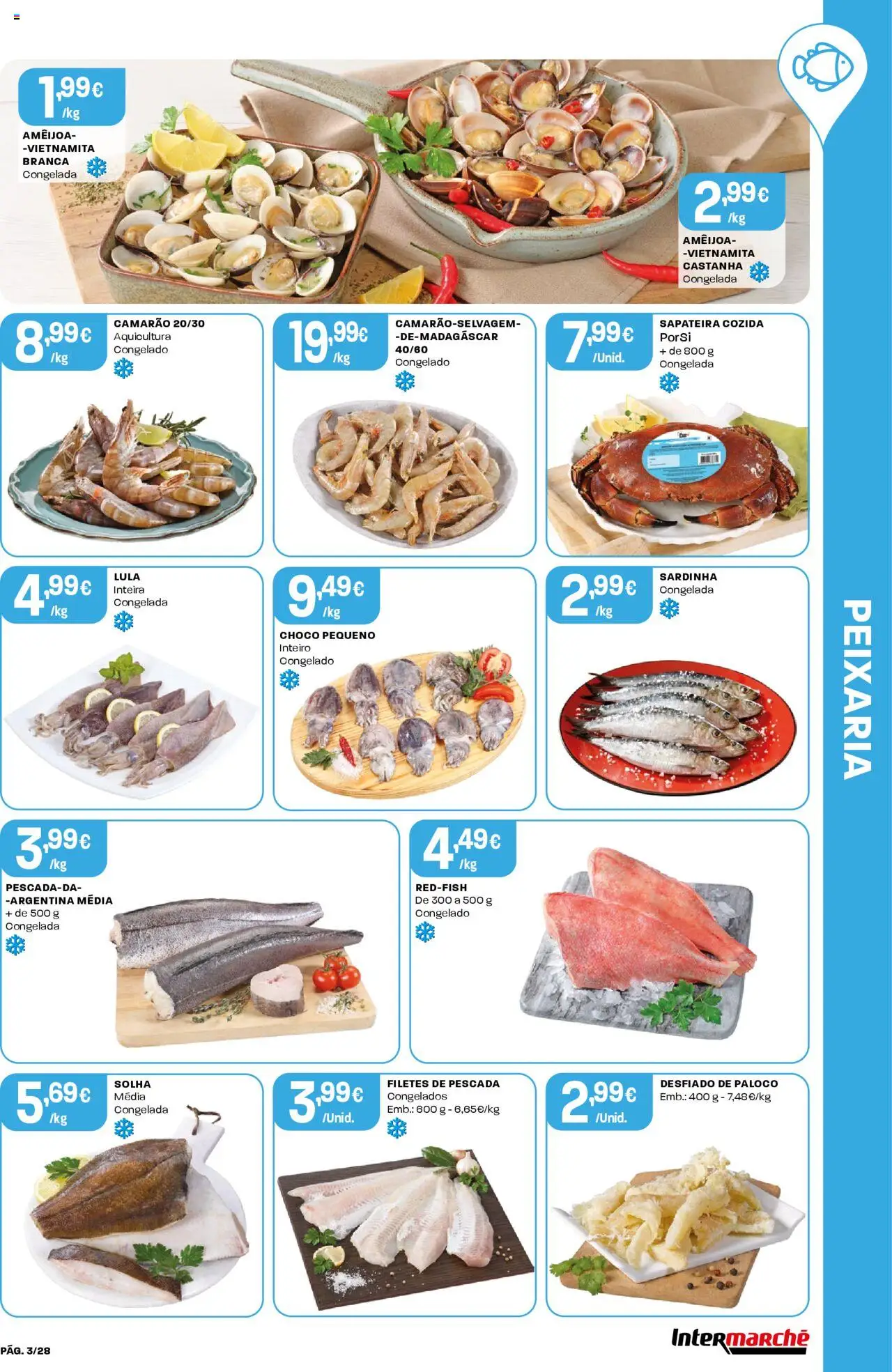 Intermarché folheto │ válido de 31.07.2025 | Página: 3 | Produtos: Pescada, Camarão, Sapateira