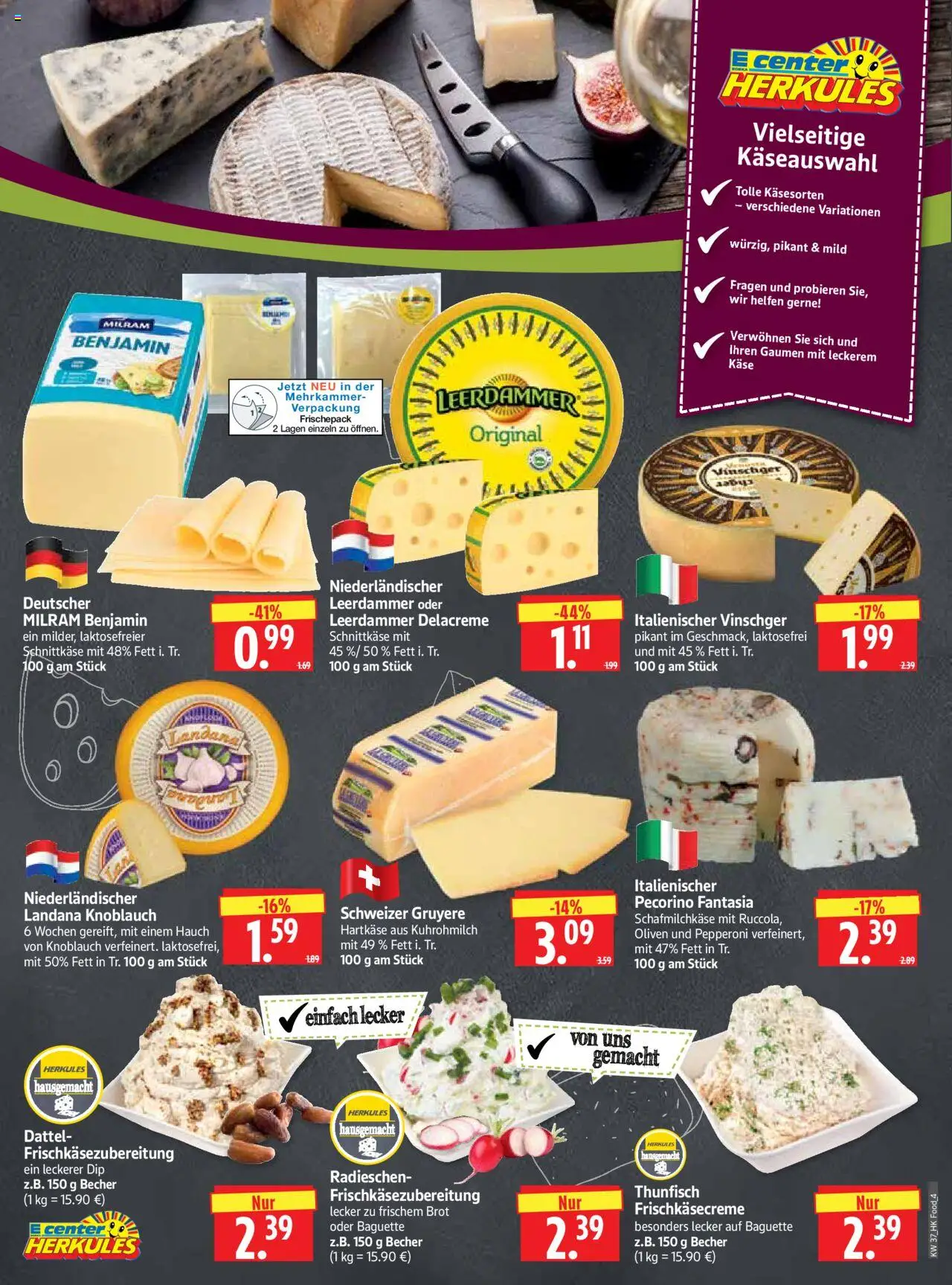 HERKULES Prospekt 	 – gültig ab 08.09.2025 | Seite: 4 | Produkte: Baguette, Leerdammer, Milram, Brot