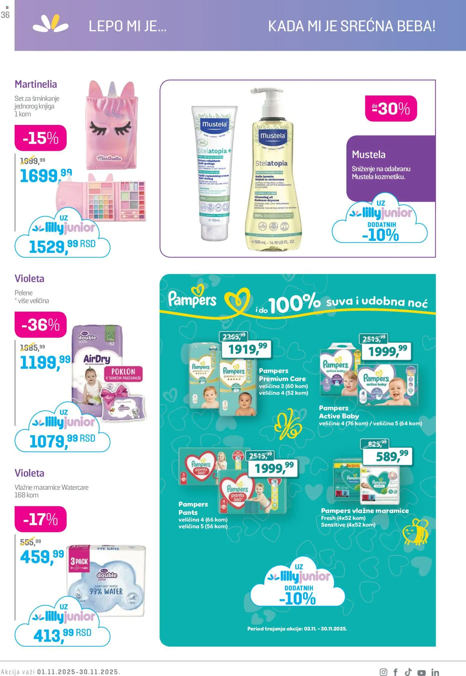 Lilly drogerie katalog - važi od 01.11.2025 | Strana: 36 | Proizvode: Pampers, Vlažne maramice, Pelene