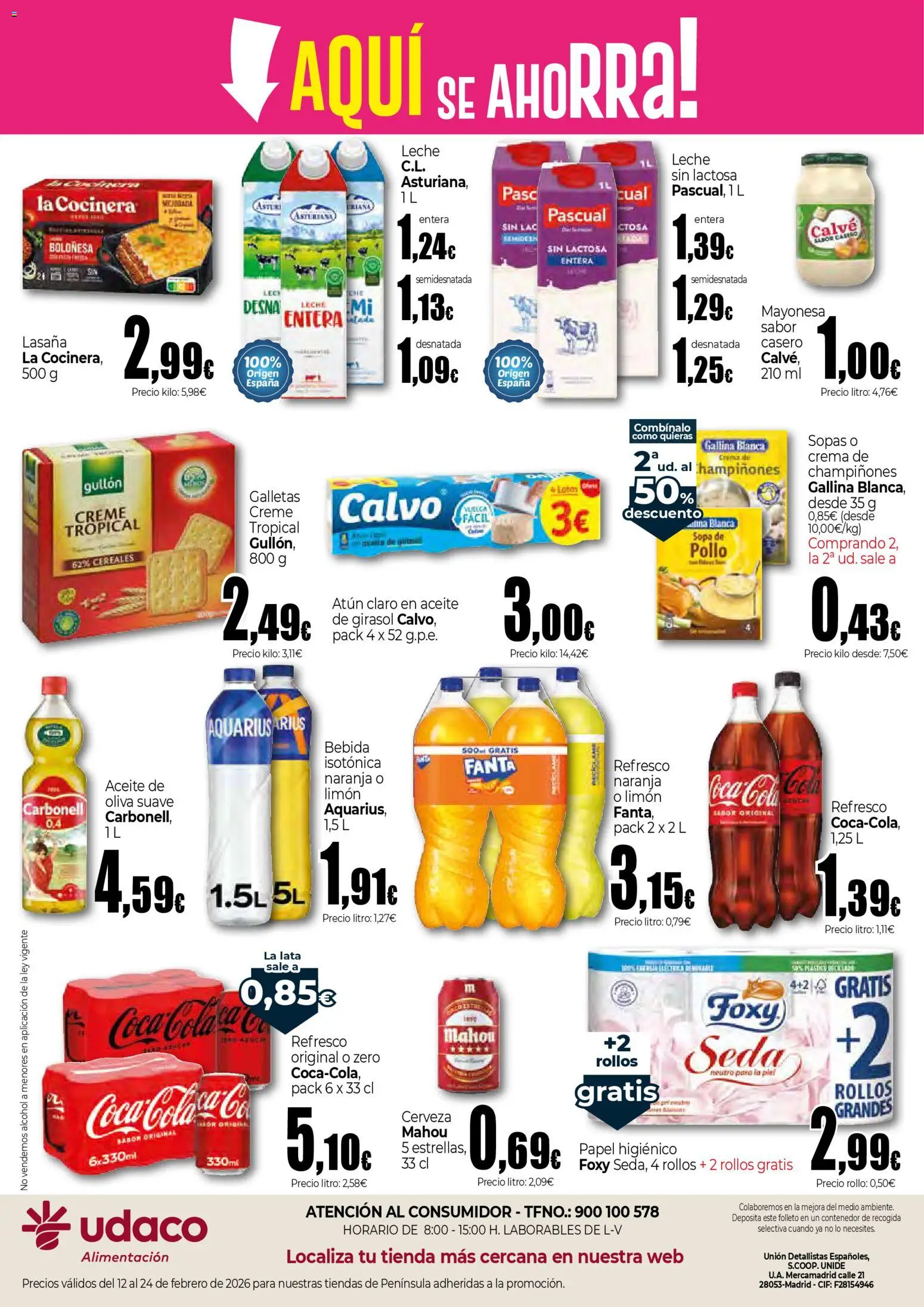 Unide - Aquí se ahorra │ válido desde el 12.02.2026 | Página: 2 | Productos: Cerveza, Crema, Lasaña, Atún claro