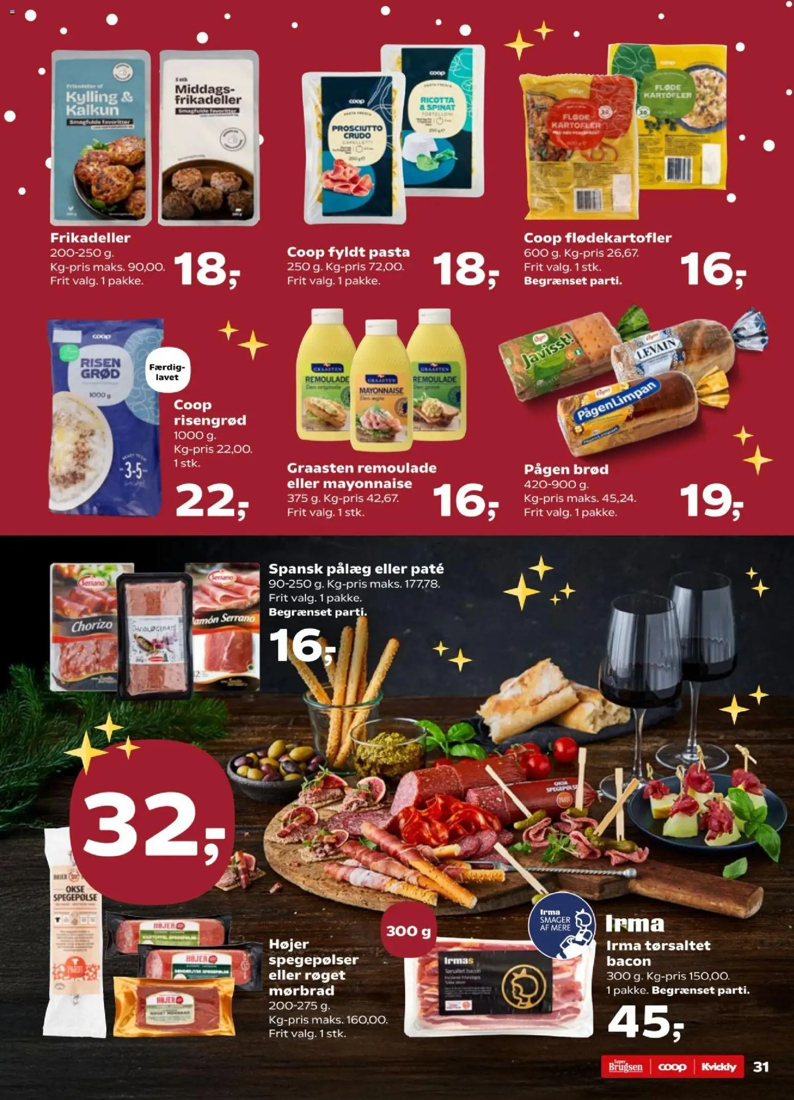 Super Brugsen tilbudsavis – gyldig fra 05.12.2025 | Side: 33 | Produkter: Pasta, Spegepølse, Frikadeller, Spinat