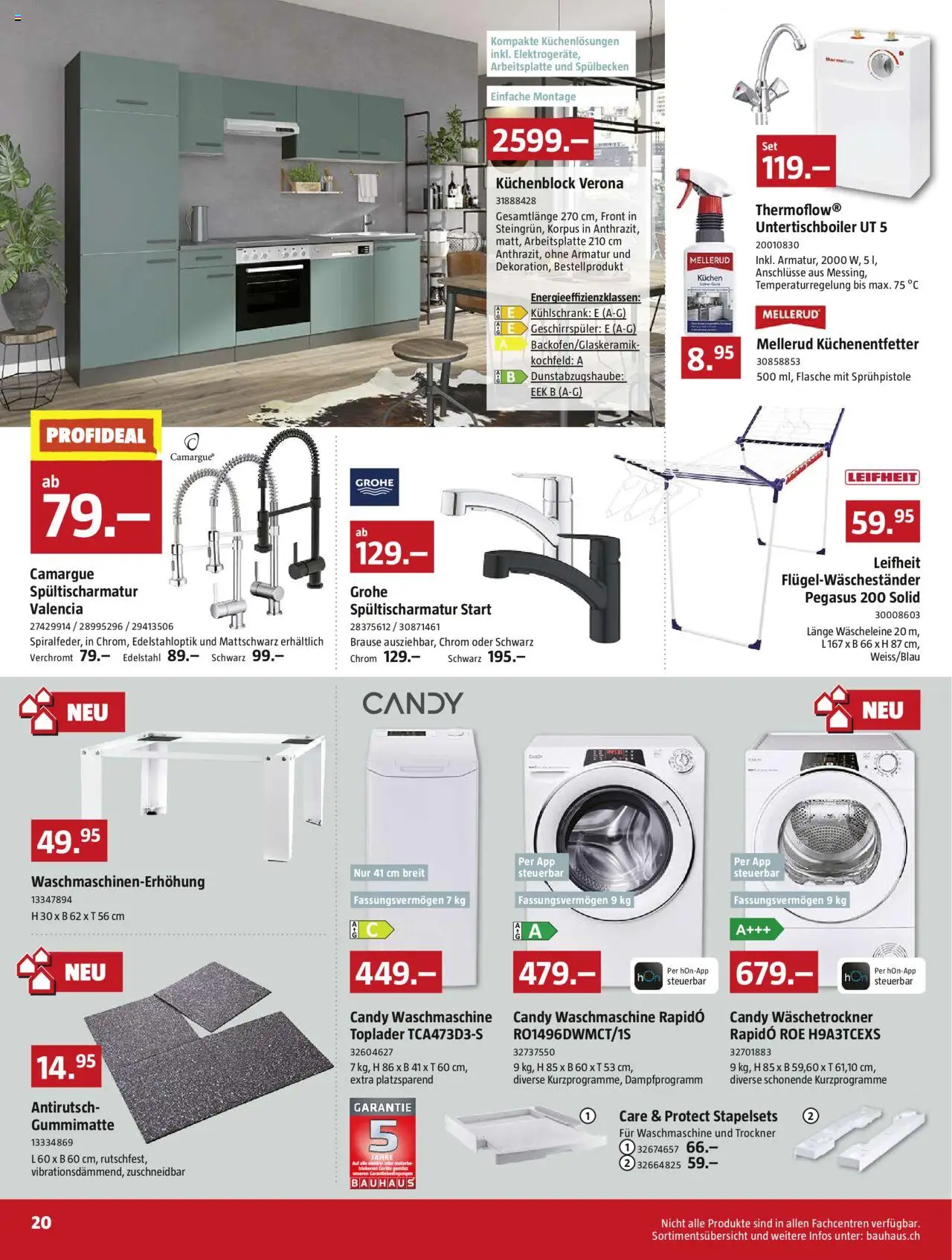 Bauhaus Aktionen ab 25.08.2025 | Seite: 20 | Produkte: Küchenblock, Kühlschrank, Waschmaschine, Kochfeld