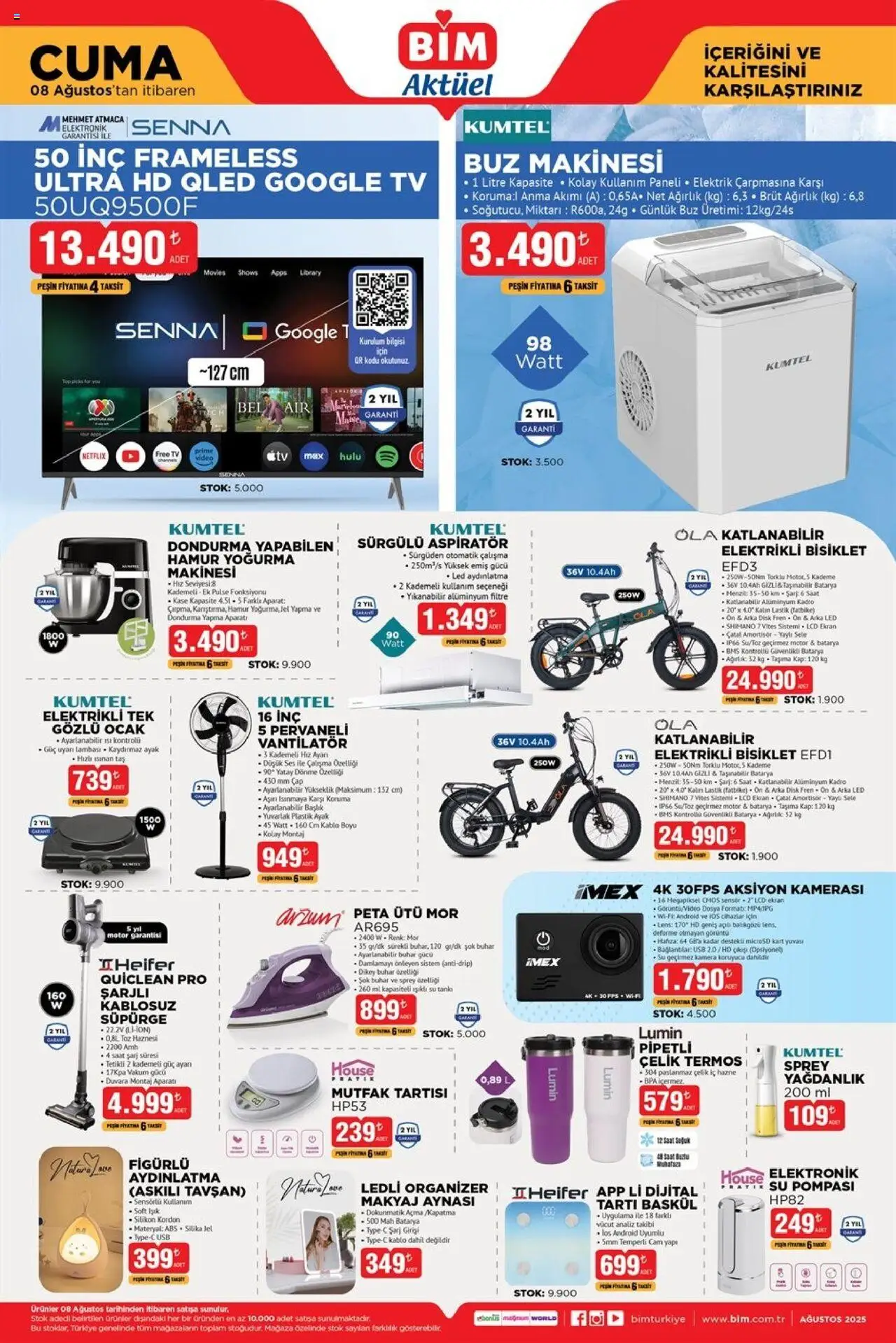 BİM Katalog - 08.08.2025 tarihinden itibaren geçerlidir | Sayfa: 1 | Ürünler: Kaşe, Makyaj aynası, Kablo, Ocak