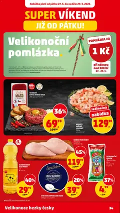 Náhled letáku Penny Market leták od 25.03.2026 | Strana: 34 | Produkty: Kuřecí prsní řízky chlazené, Maso, Mascarpone, Krevety