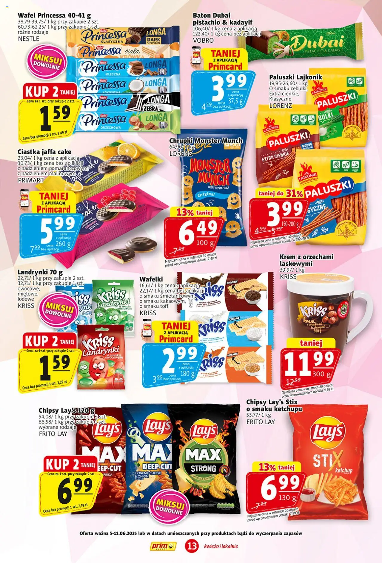 Prim Market Gazetka od 05.06.2025 | Strona: 13 | Produkty: Paluszki, Wafelki, Ciastka, Krem