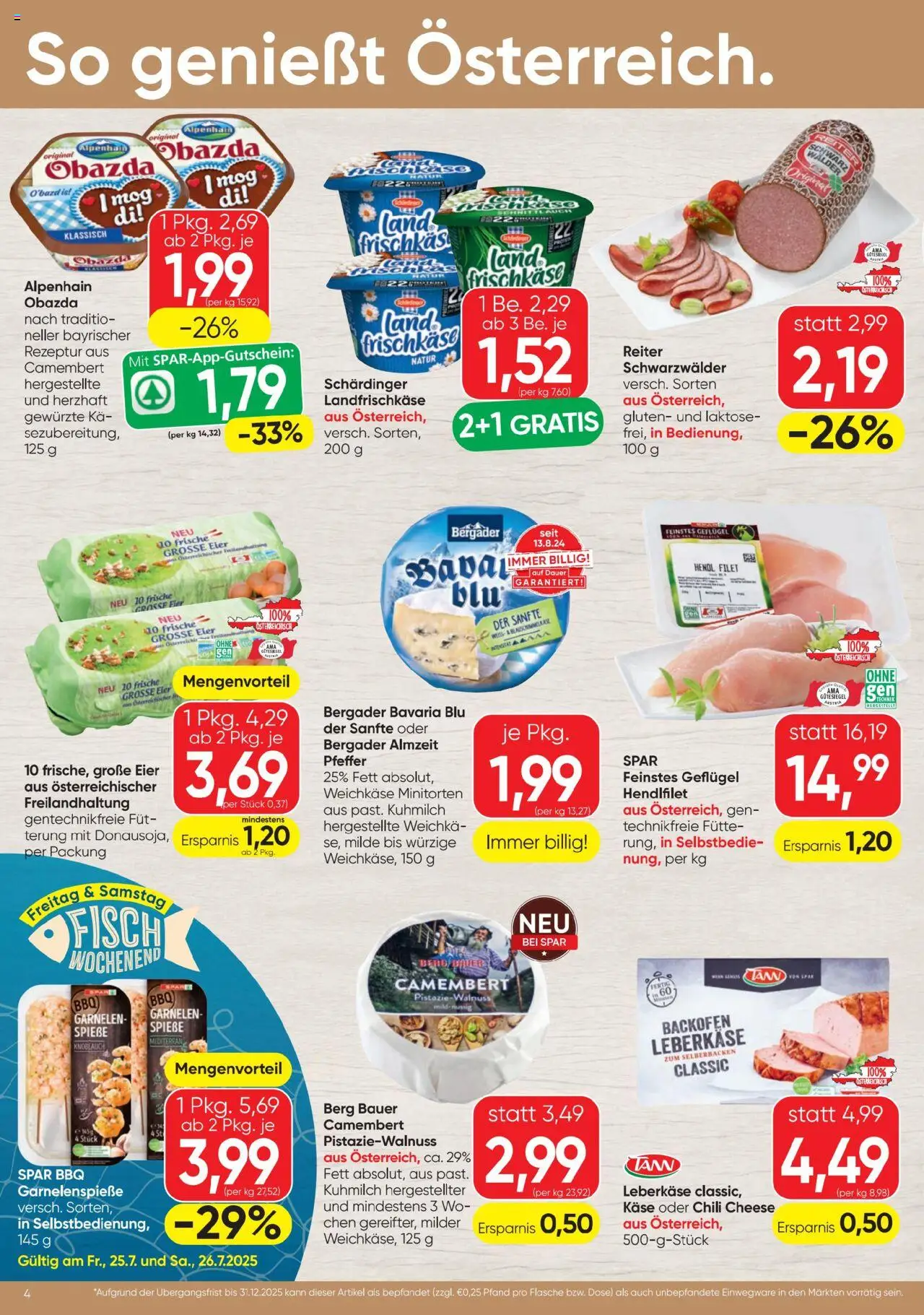 Spar Flugblatt gültig ab 24.07.2025 | Seite: 4 | Produkte: Knoblauch, Chili, Käse, Eier