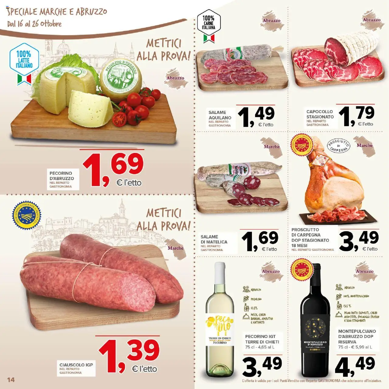 Volantino Todis del 16.10.2025 | Pagina: 14 | Prodotti: Salame, Latte, Prosciutto, Pecorino