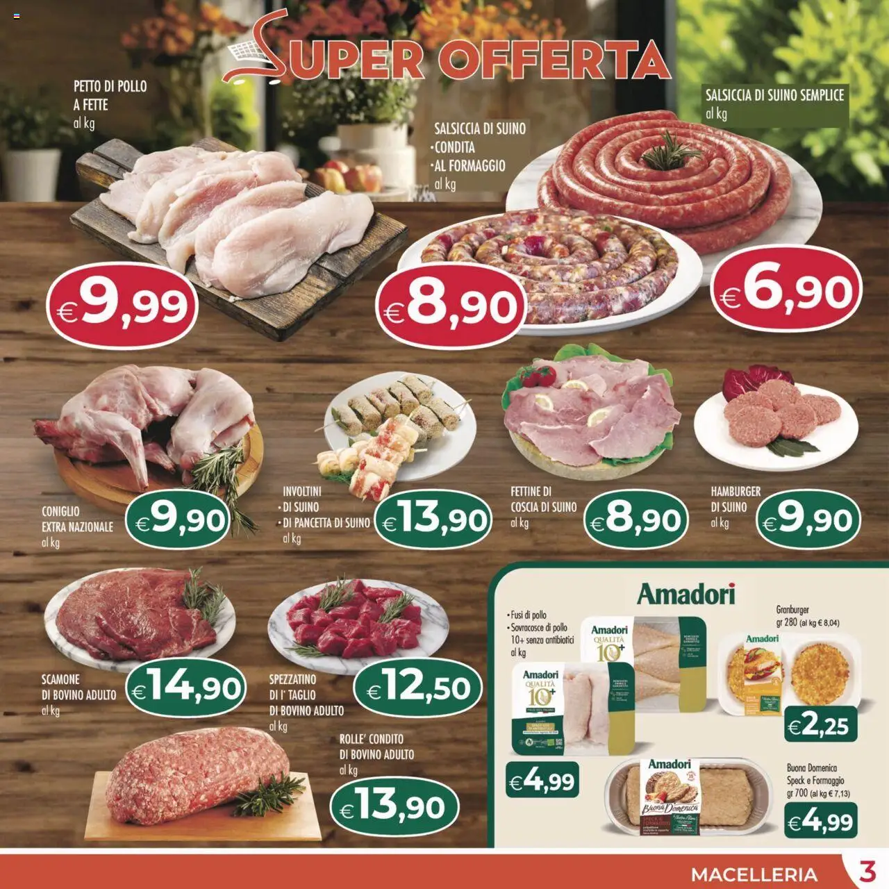Volantino MerSi Supermercati del 08.10.2025 | Pagina: 3 | Prodotti: Petto di Pollo, Pancetta, Suino, Formaggio