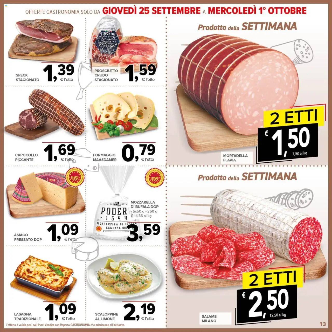 Volantino Todis del 18.09.2025 | Pagina: 13 | Prodotti: Salame, Formaggio, Prosciutto, Mortadella