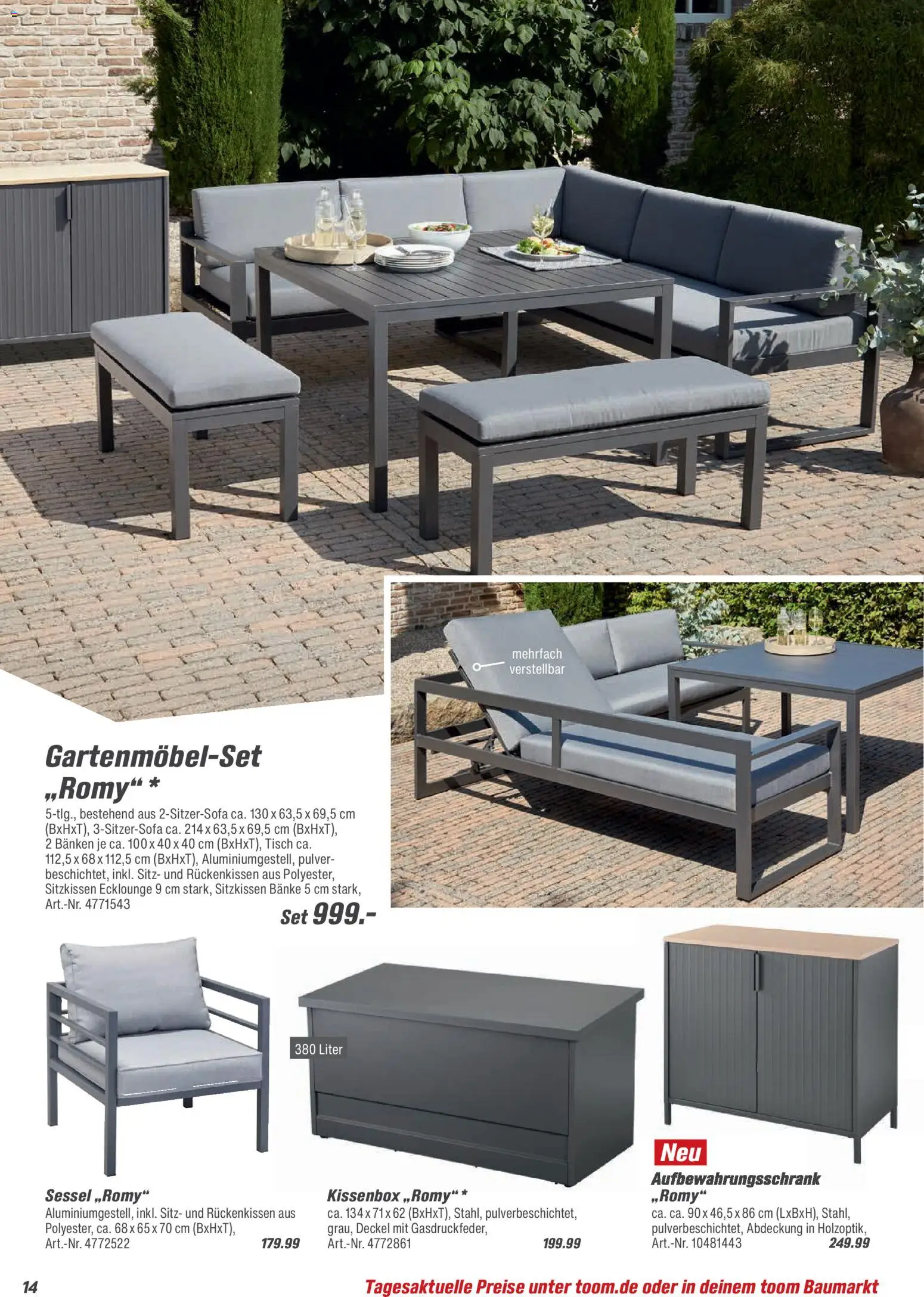 Toom Baumarkt  Gartenmöbel & Solar-Leuchten 2026 – gültig ab 01.01.2026 | Seite: 14 | Produkte: Sessel, Tisch