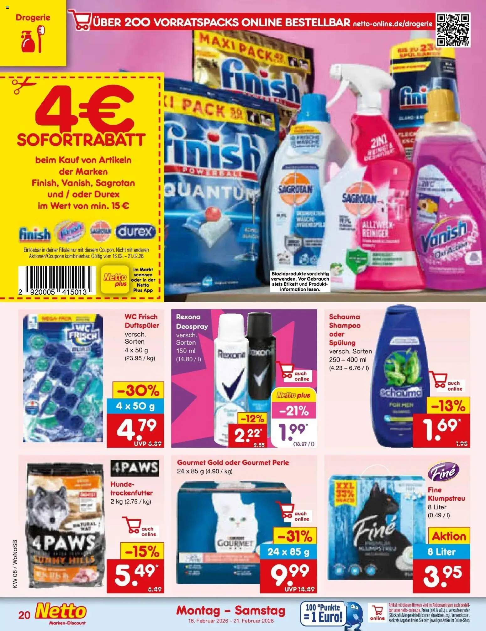 Netto Marken-Discount prospekt Friedrichsdorf	 – gültig ab 16.02.2026 | Seite: 28 | Produkte: Finish, Shampoo, Spülung, Deospray