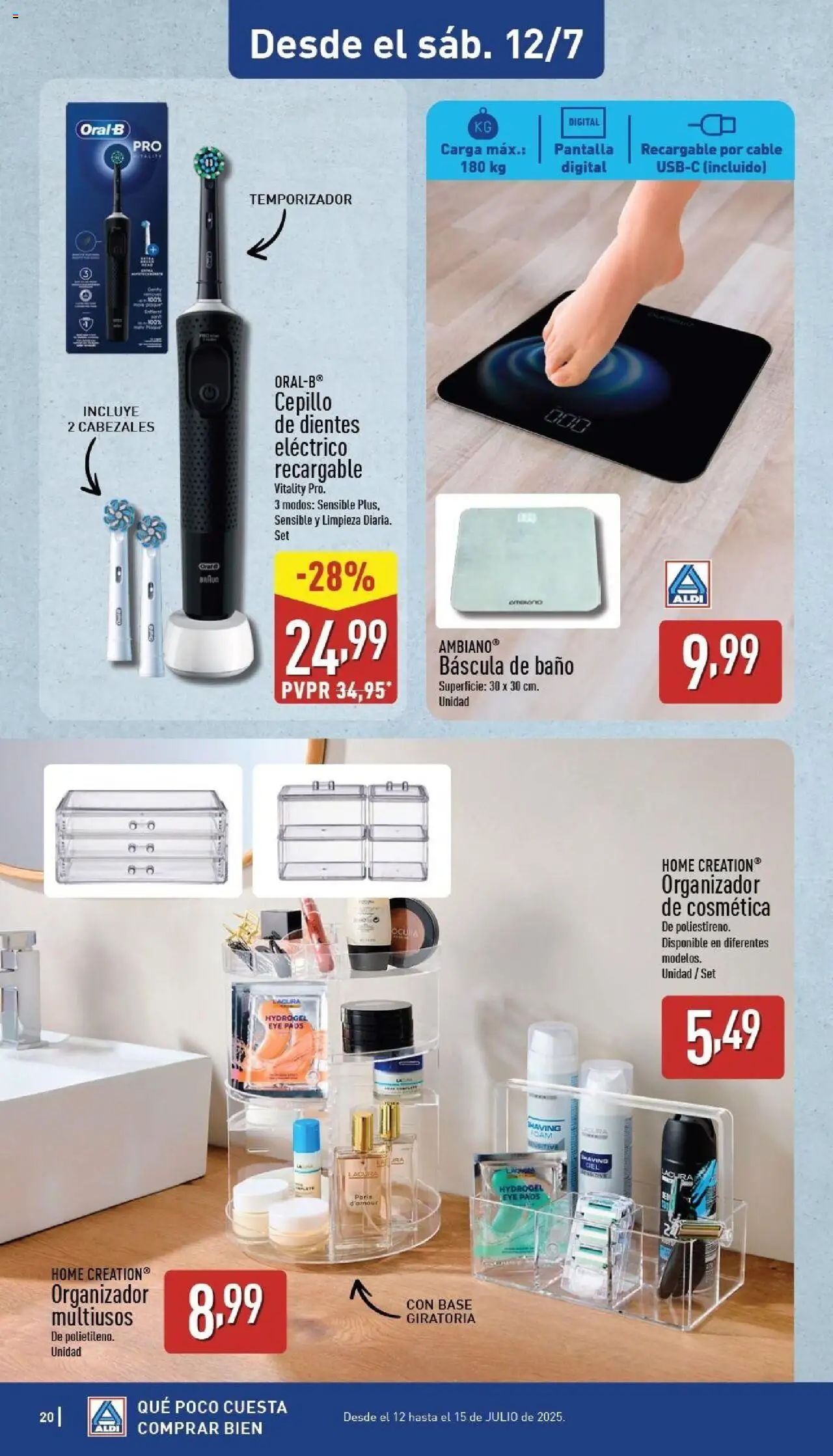 Aldi folleto Canarias │ válido desde el 07.07.2025 | Página: 20 | Productos: Cepillo, Organizador, Cepillo de dientes eléctrico, Baño