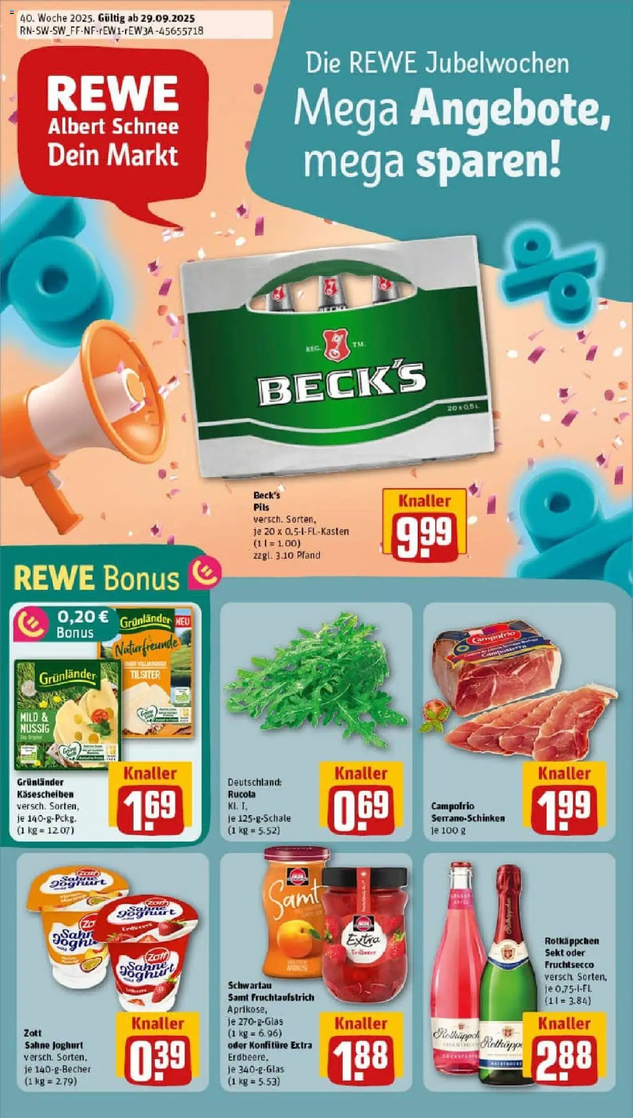 Rewe prospekt Trossingen	 – gültig ab 29.09.2025 | Seite: 1 | Produkte: Joghurt, Rucola, Fruchtsecco, Grunlander