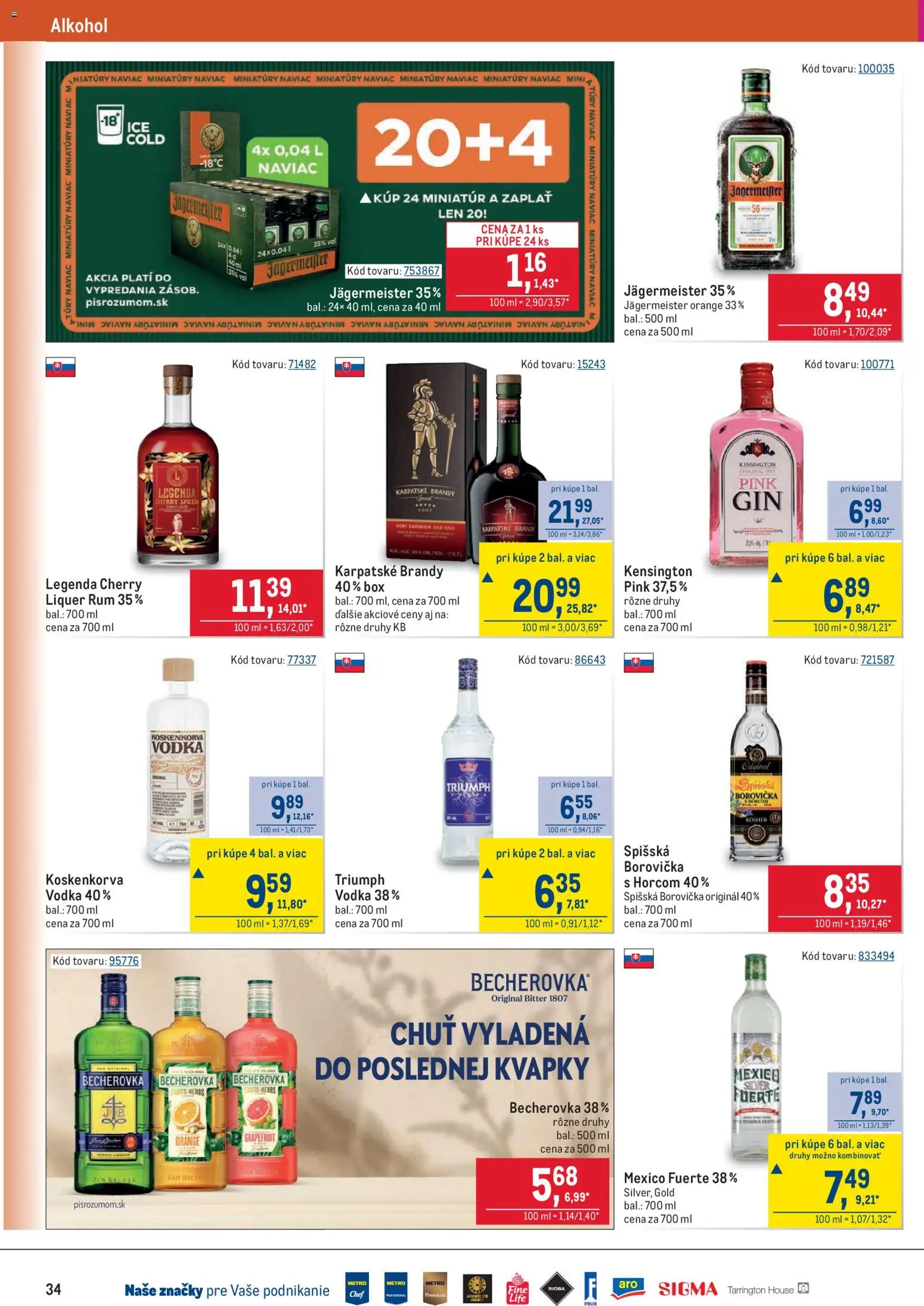 Nové Metro akcie – leták je platný od 11.03.2026 | Strana: 34 | Produkty: Karpatské brandy, Brandy, Vodka, Grapefruit