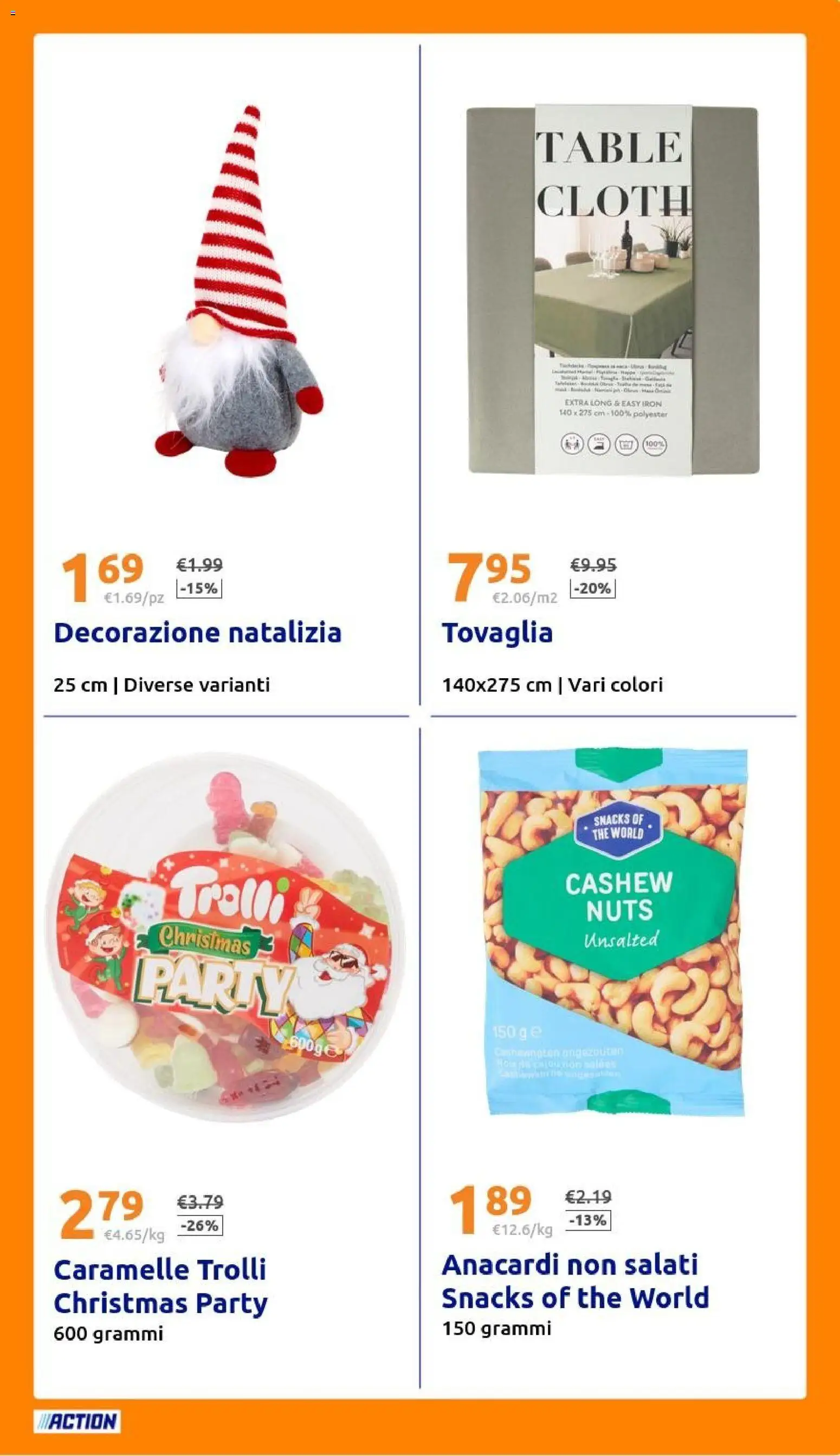 Volantino Action del 10.12.2025 | Pagina: 29 | Prodotti: Caramelle, Anacardi, The, Tovaglia