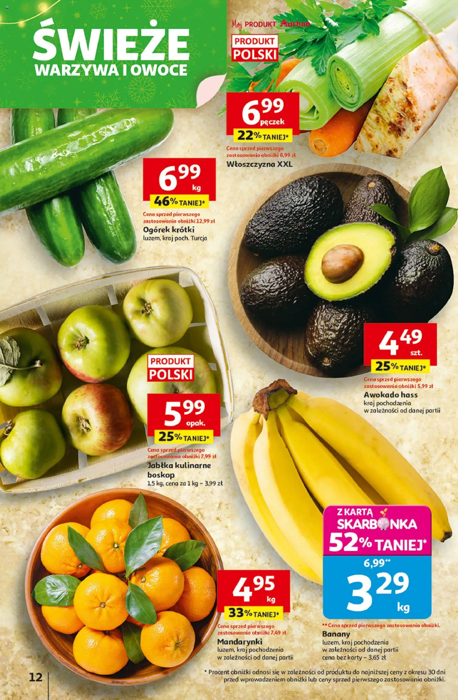 Auchan Gazetka - Święta jak babcię kocham Hipermarket od 11.12.2025 | Strona: 12 | Produkty: Banany, Awokado, Warzywa, Owoce