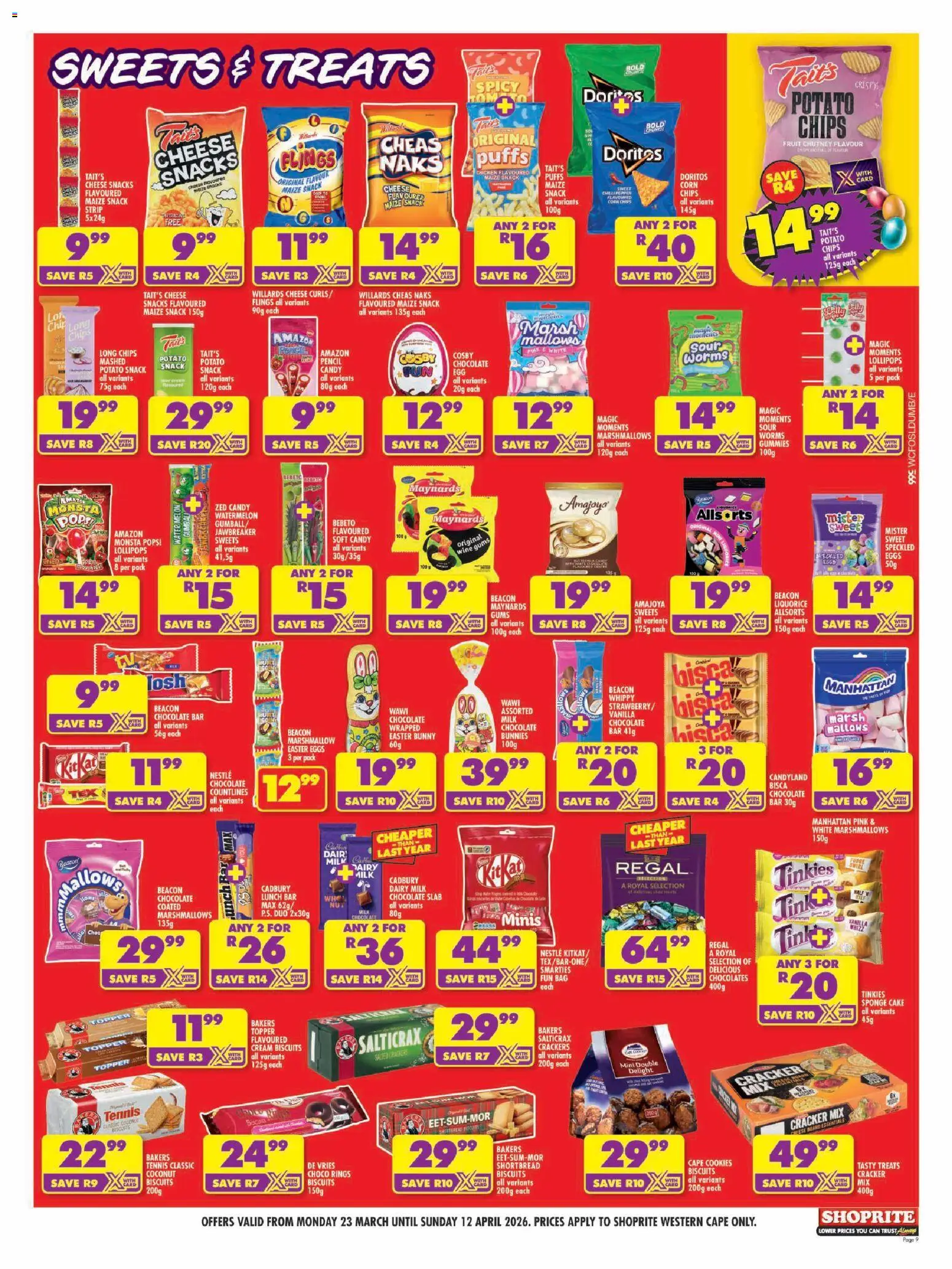 New Shoprite catalogue – valid from 23.03.2026 | Page: 9 | Products: Biscuits, Chocolate, Chips, Cream
