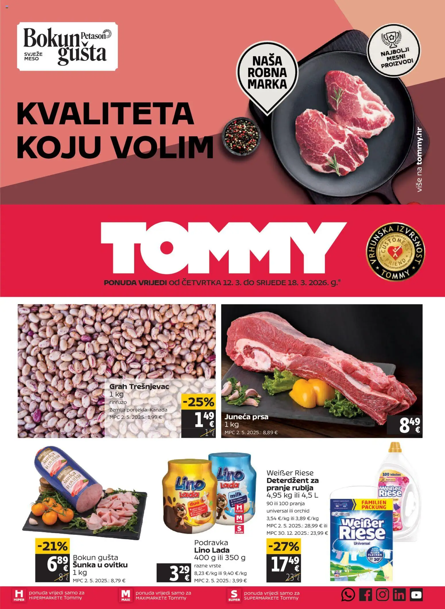 Tommy katalog | vrijedi od 12.03.2026 | Stranica: 1 | Proizvodi: Lino Lada, Grah, Šunka, Weisser Riese