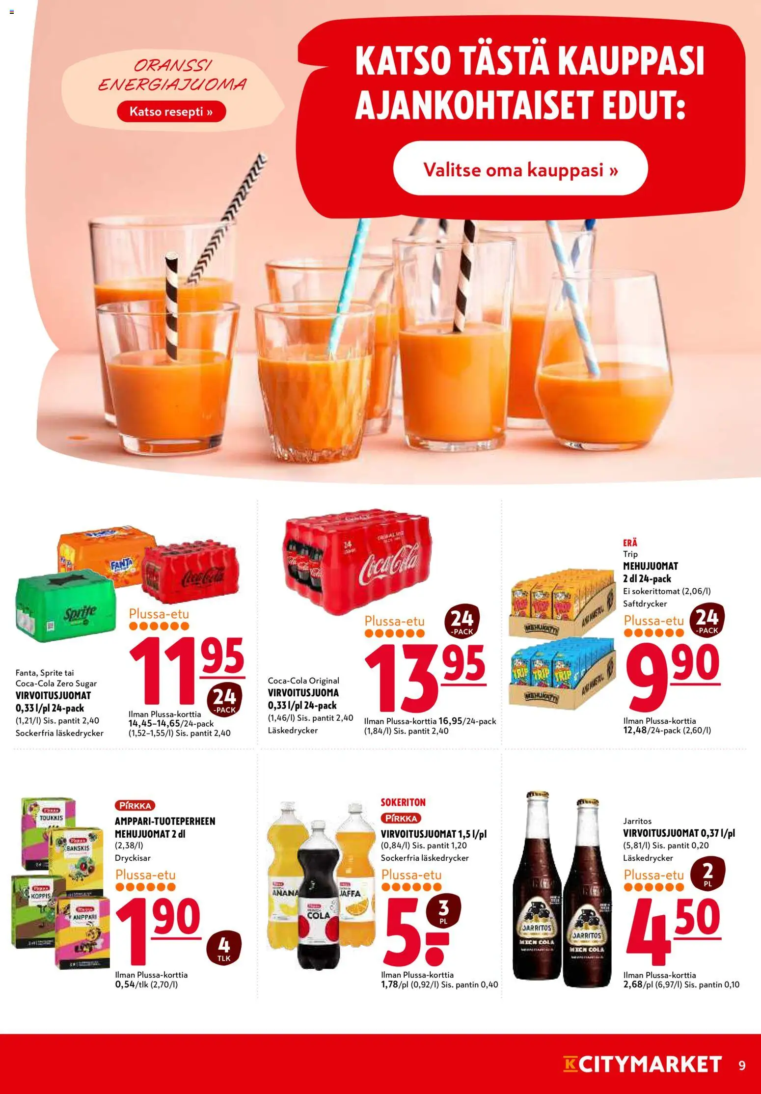 K-Citymarket tarjoukset – voimassa 19.02.2026 alkaen | Sivu: 9 | Tuotteet: Virvoitusjuomat, Sprite, Energiajuoma, Fanta