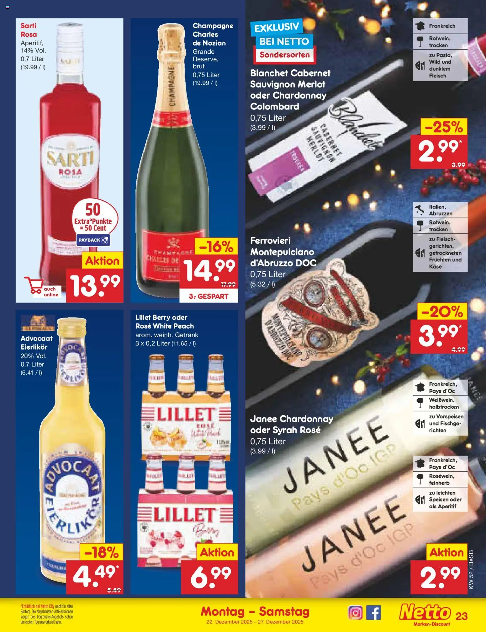 Netto Marken-Discount Prospekt 	 – gültig ab 22.12.2025 | Seite: 23 | Produkte: Käse, Merlot, Lillet, Fleisch