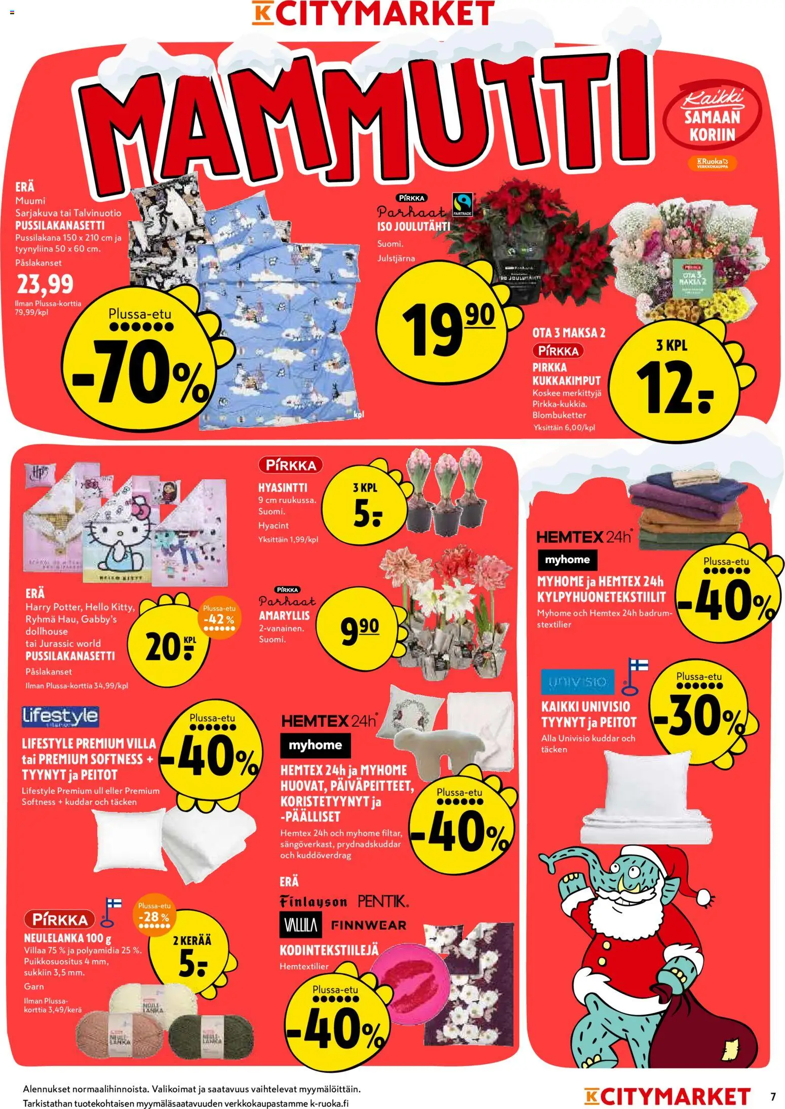 K-Citymarket tarjoukset – voimassa 11.12.2025 alkaen | Sivu: 7 | Tuotteet: Pussilakanasetti, Tyynyt, Tyynyliina