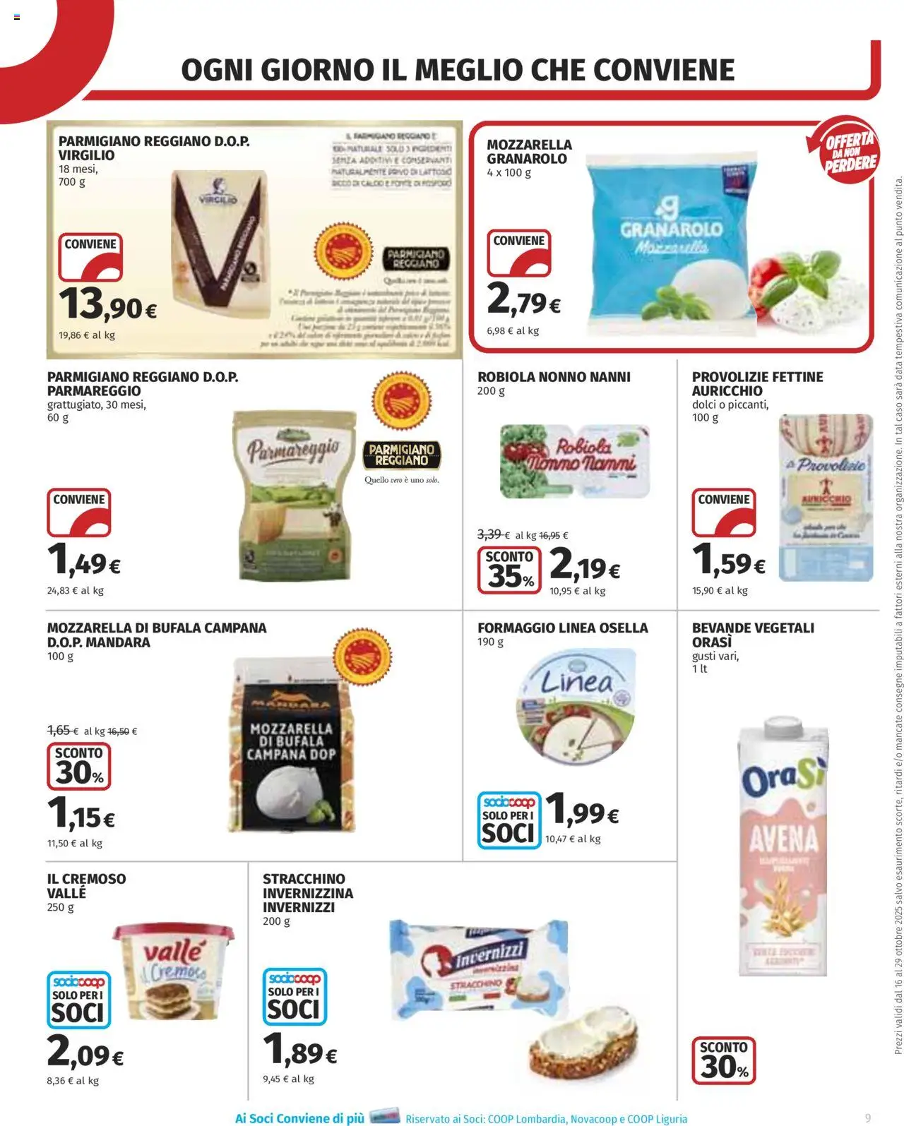 Volantino COOP del 16.10.2025 | Pagina: 9 | Prodotti: Stracchino, Parmigiano reggiano, Parmigiano, Robiola