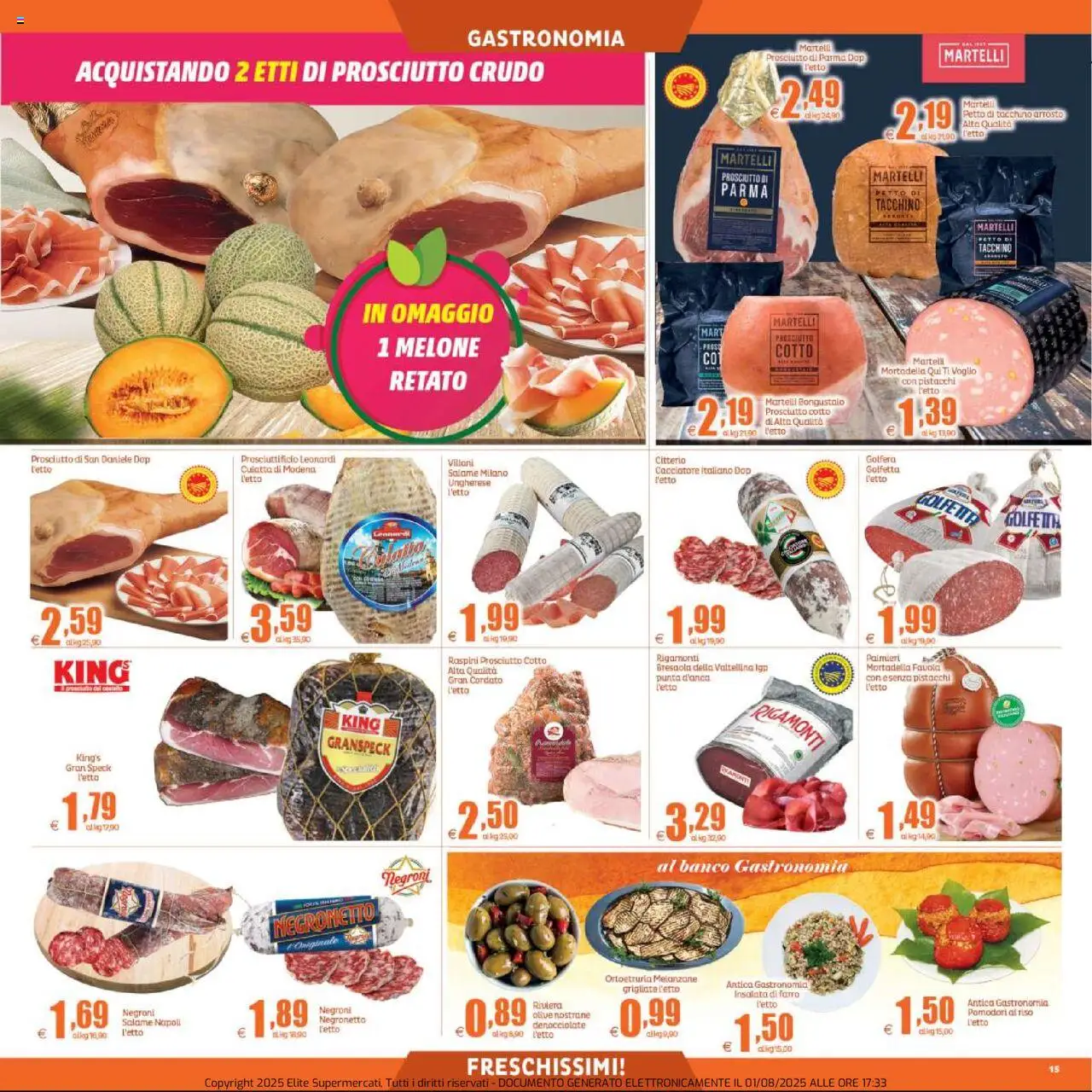 Volantino Elite Supermercati del 02.08.2025 | Pagina: 15 | Prodotti: Prosciutto di Parma, Prosciutto Cotto, Melanzane, Pistacchi
