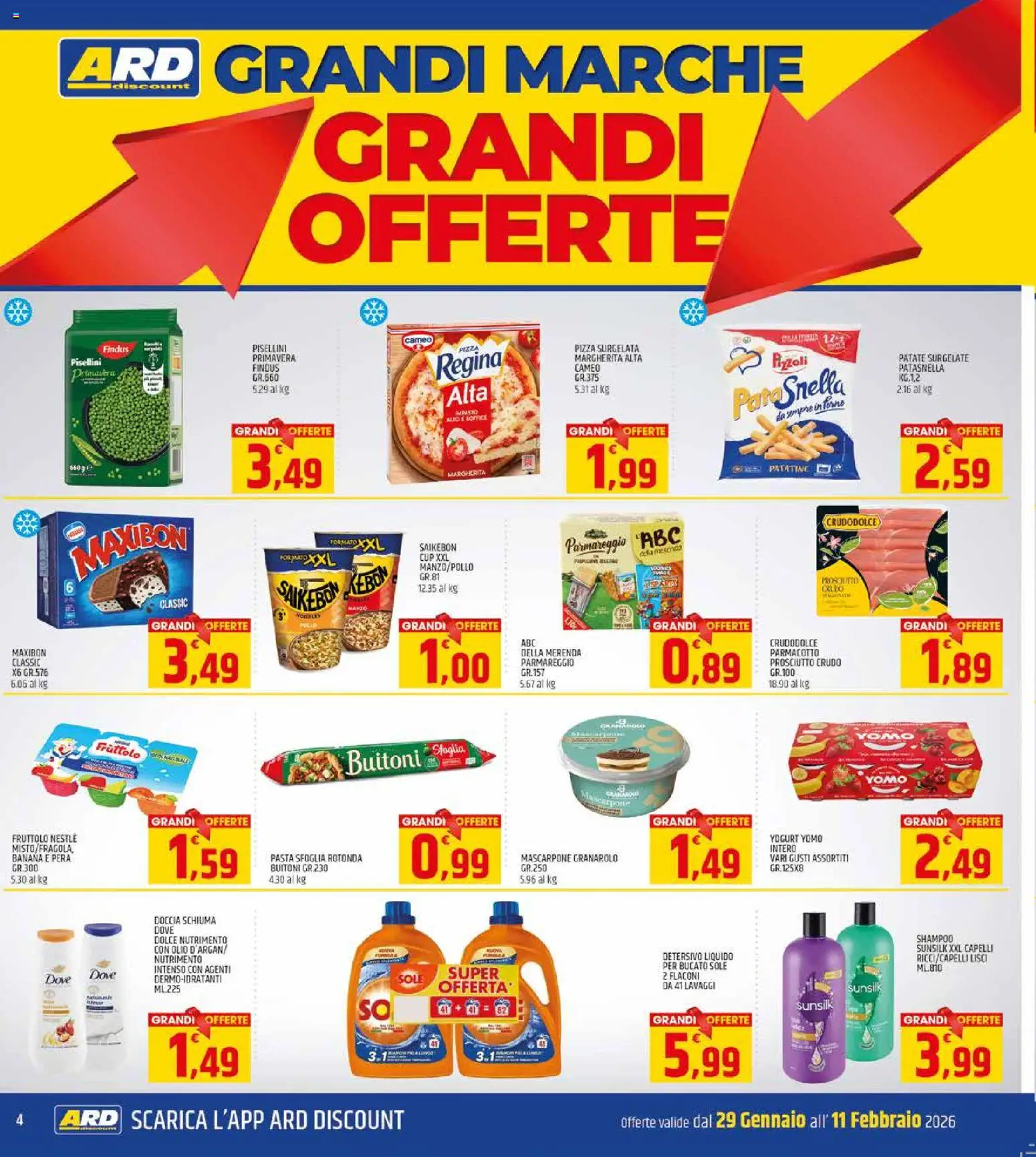 Volantino ARD Discount del 29.01.2026 | Pagina: 4 | Prodotti: Pizza, Patate, Prosciutto, Doccia