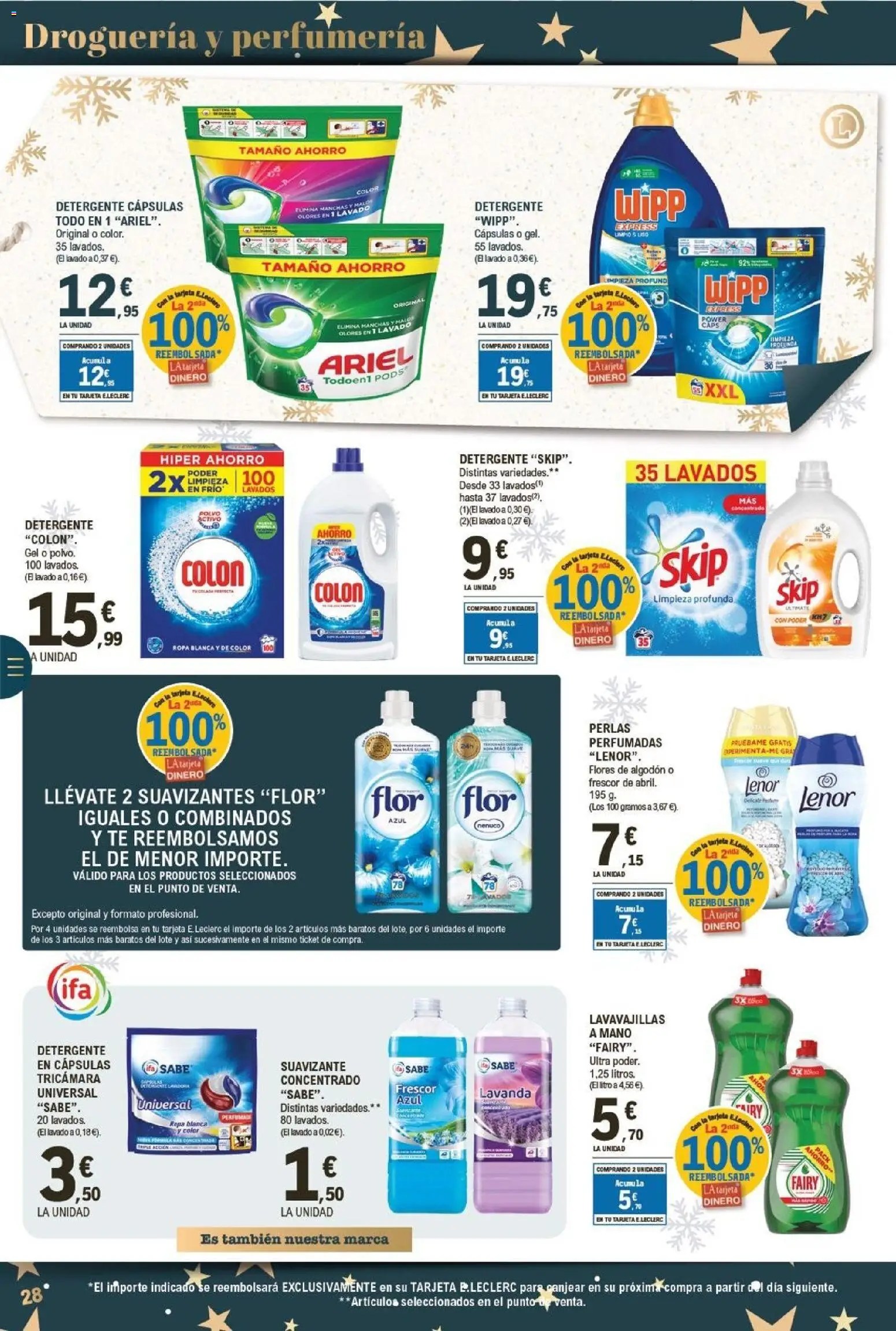 E.Leclerc folleto │ válido desde el 26.12.2025 | Página: 28 | Productos: Detergente, Té, Ropa, Lavavajillas