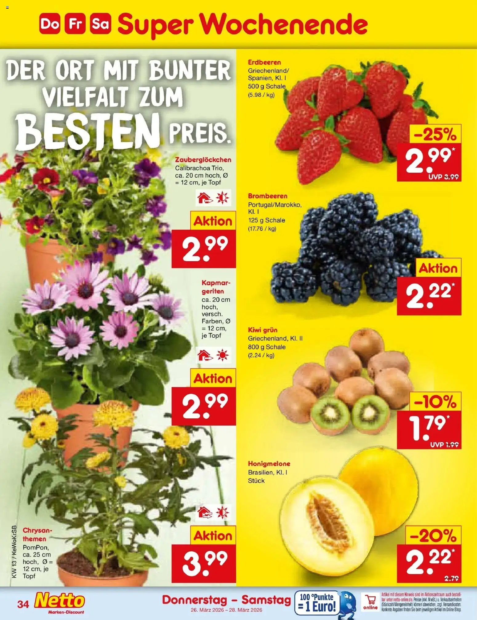 Netto Marken-Discount Prospekt Lahnau	 – gültig ab 23.03.2026 | Seite: 48 | Produkte: Honigmelone, Erdbeeren, Kiwi