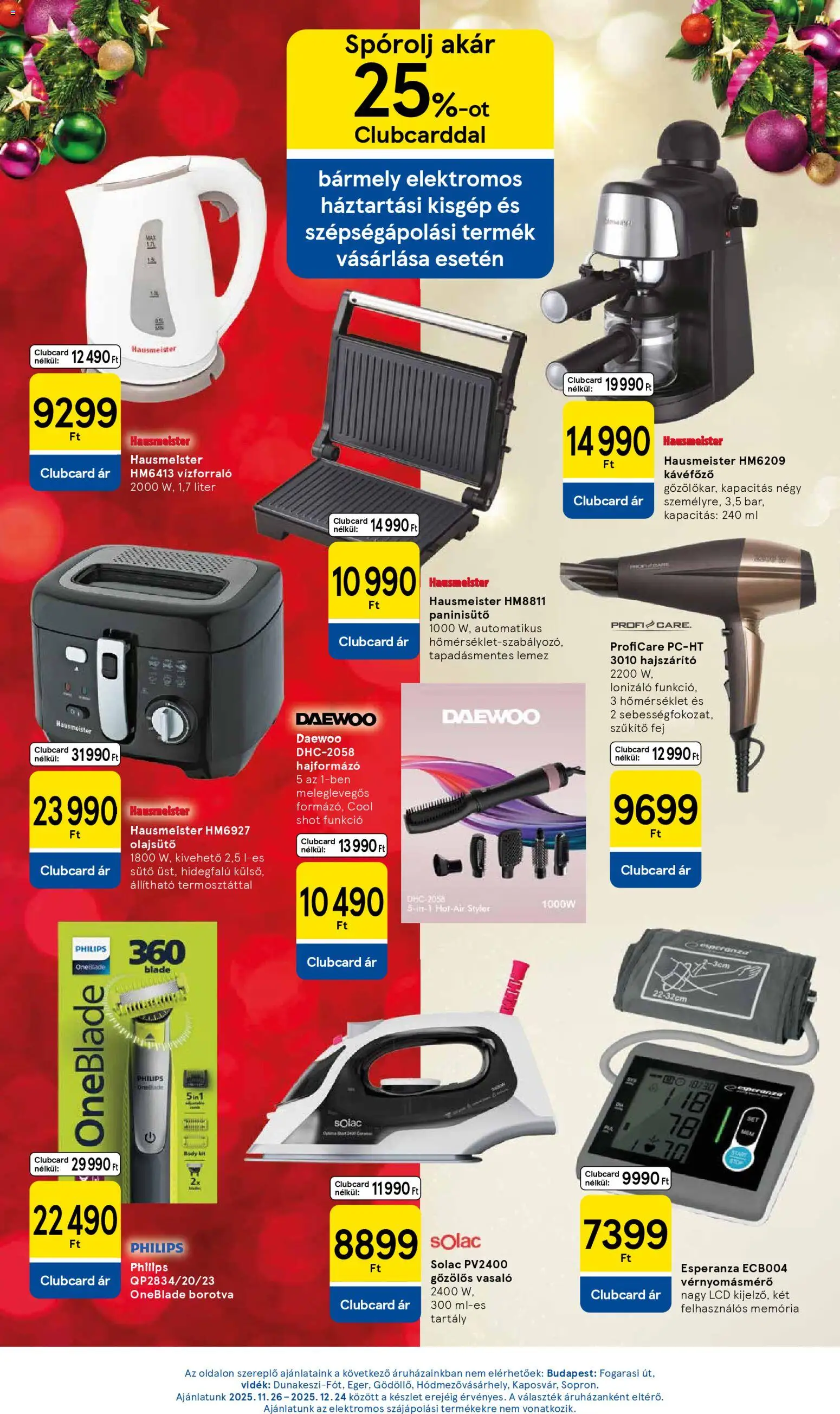 Tesco akciós ujság - amely érvényes a következő dátumtól: 11.12.2025 | Oldal: 19 | Termékek: Vízforraló, Vasaló, Hajformázó, Borotva