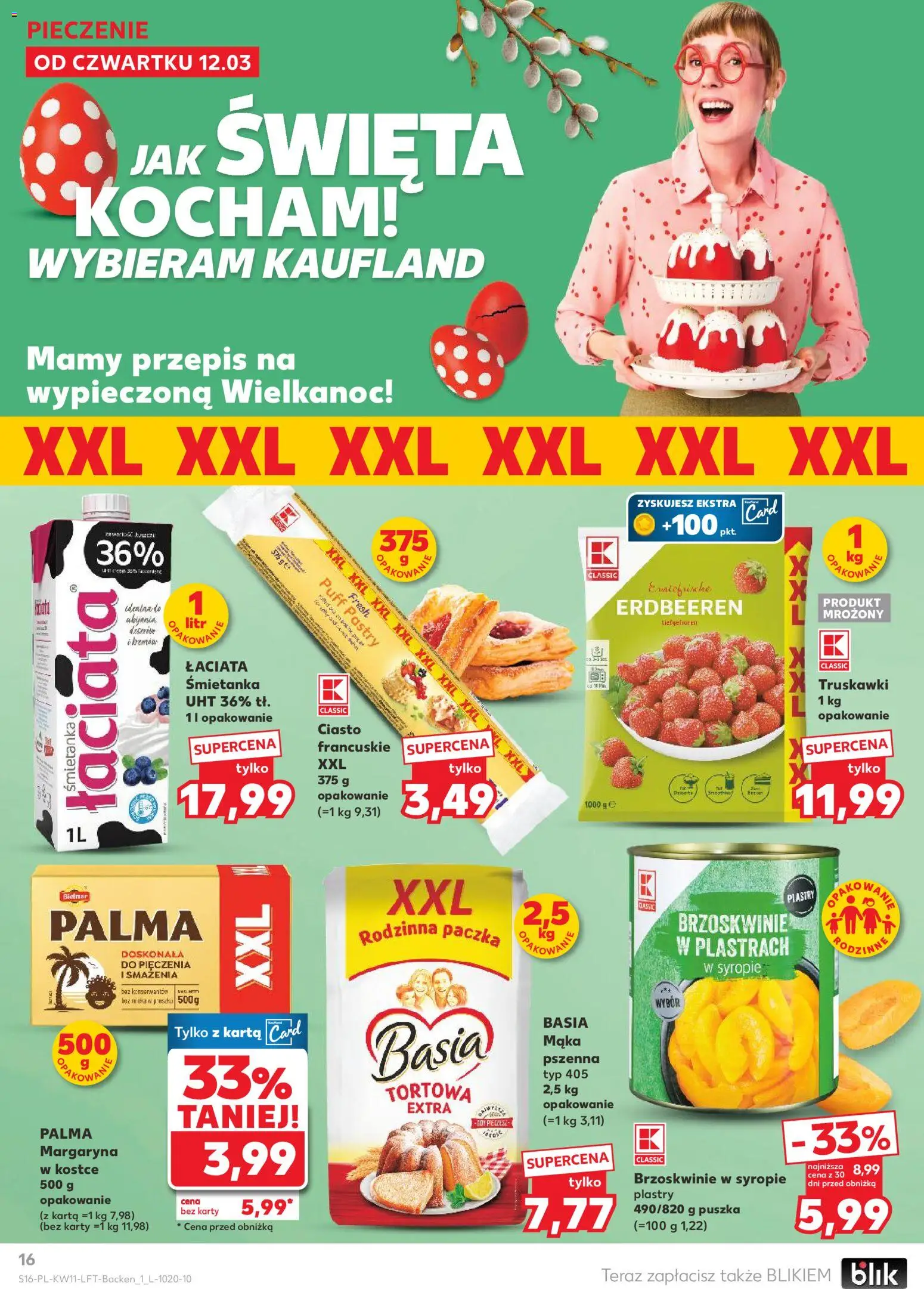 Kaufland gazetka od 12.03.2026 | Strona: 16 | Produkty: Ciasto, Brzoskwinie w syropie, Margaryna, Truskawki