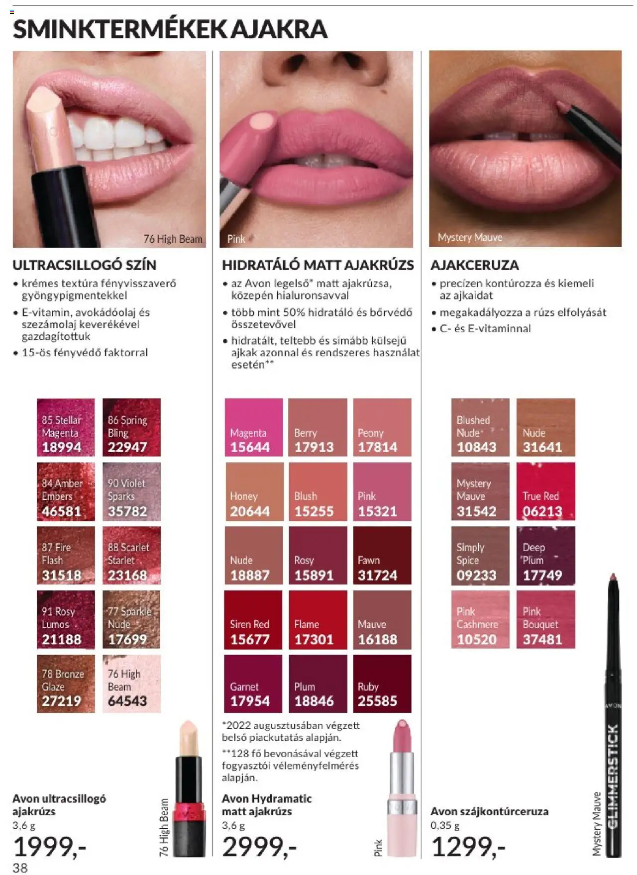 Avon akciós ujság - amely érvényes a következő dátumtól: 01.07.2025 | Oldal: 38 | Termékek: Szezámolaj, Ajakrúzs, Fényvédő, Rúzs