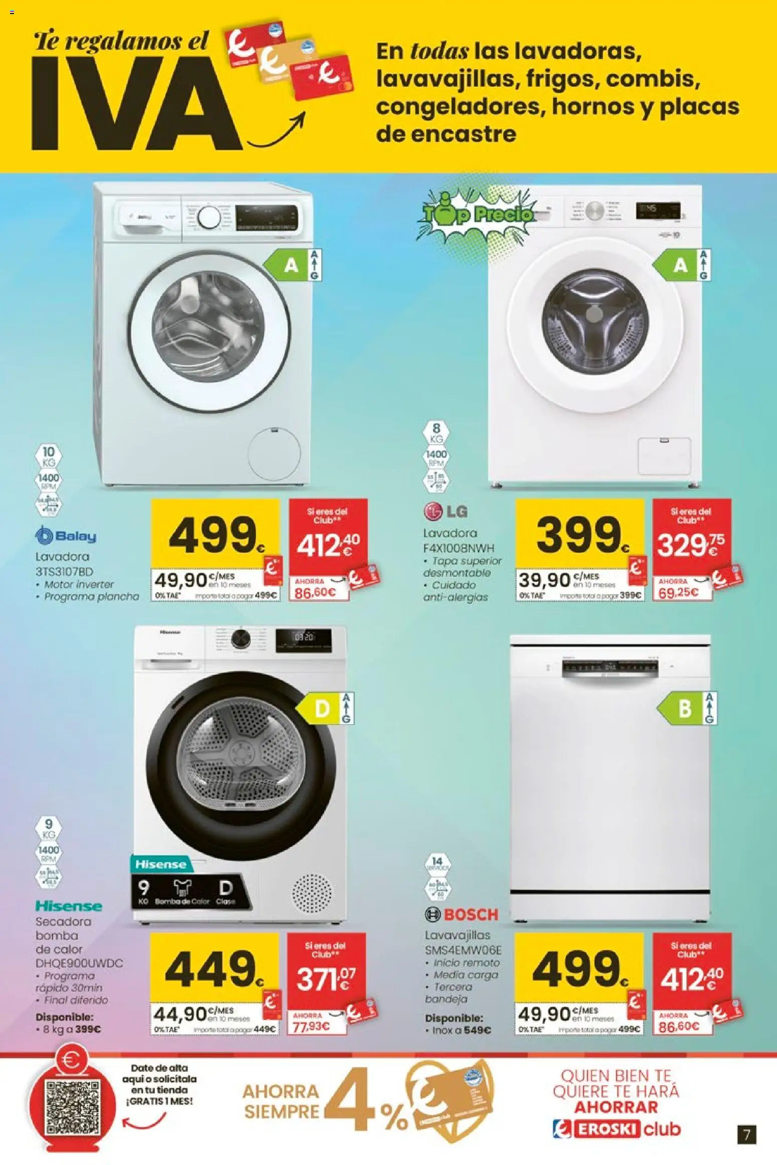 Eroski - Oh Qué tecno │ válido desde el 26.02.2026 | Página: 7 | Productos: Lavadora, Secadora, Lavavajillas, Bandeja