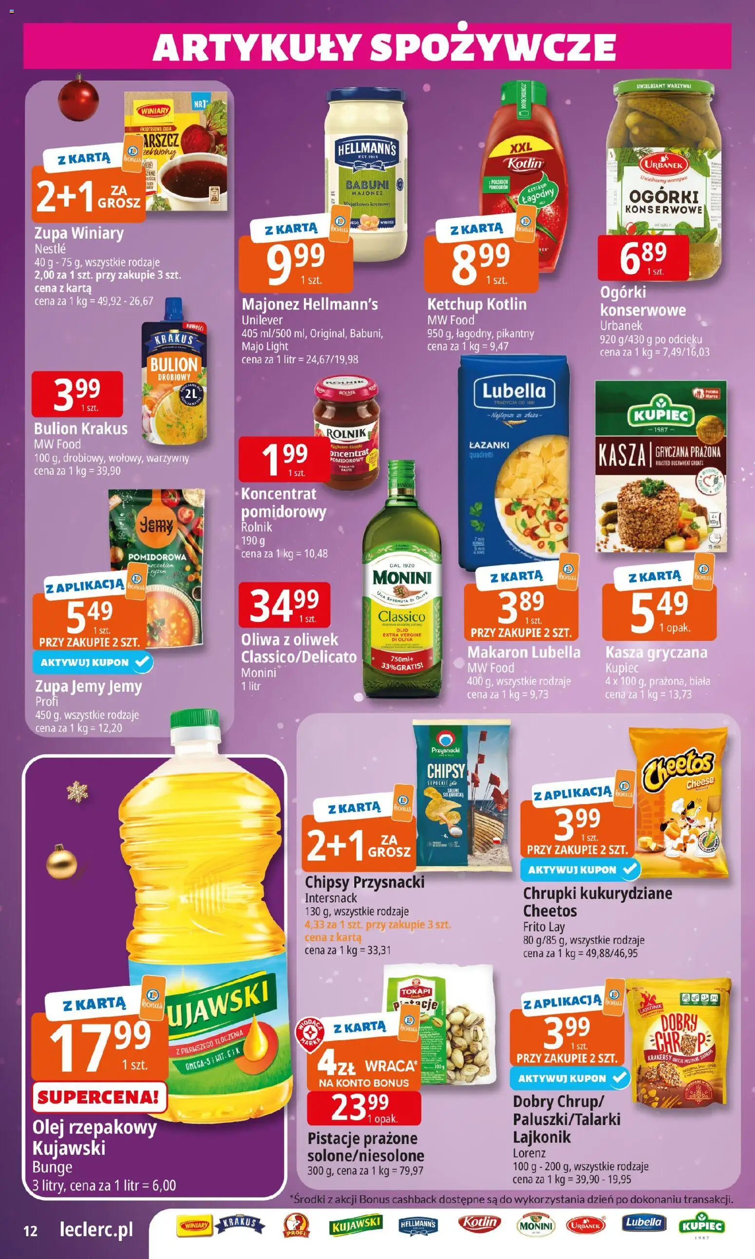 E.Leclerc Gazetka - Warszawa Jerozolimskie od 15.12.2025 | Strona: 12 | Produkty: Kasza gryczana, Zupa, Olej, Makaron