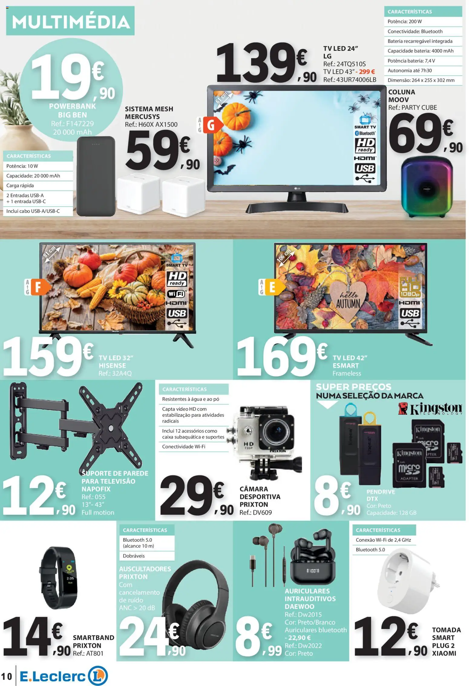 E.Leclerc folheto Não Alimentar │ válido de 23.10.2025 | Página: 10 | Produtos: Tv led, Pó, Caixa, Bateria