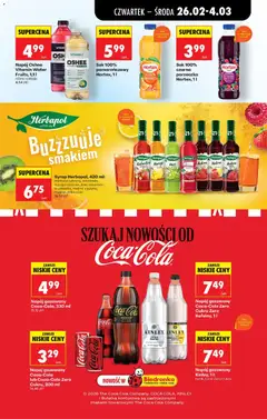 Pogląd oferty "Sok 100% czarna porzeczka Hortex, 1l, Sok 100% czarna porzeczka" - ważna od 26.02.2026 | Strona: 63 | Produkty: Malina, Coca cola, Porzeczka, Kiwi