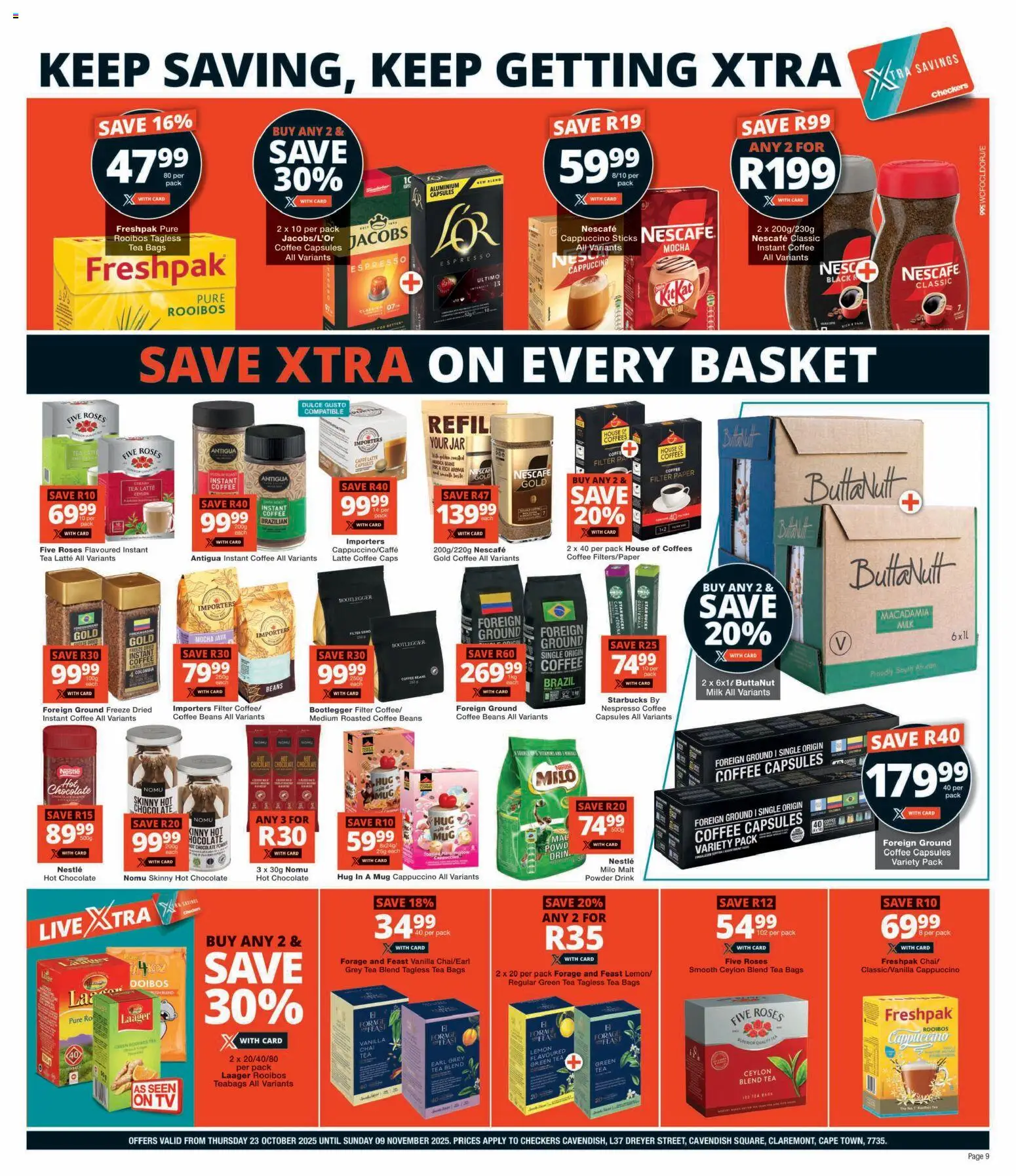 New Checkers catalogue – valid from 23.10.2025 | Page: 9 | Products: Beans, Hot chocolate, Paper, Estuche organizador de viaje